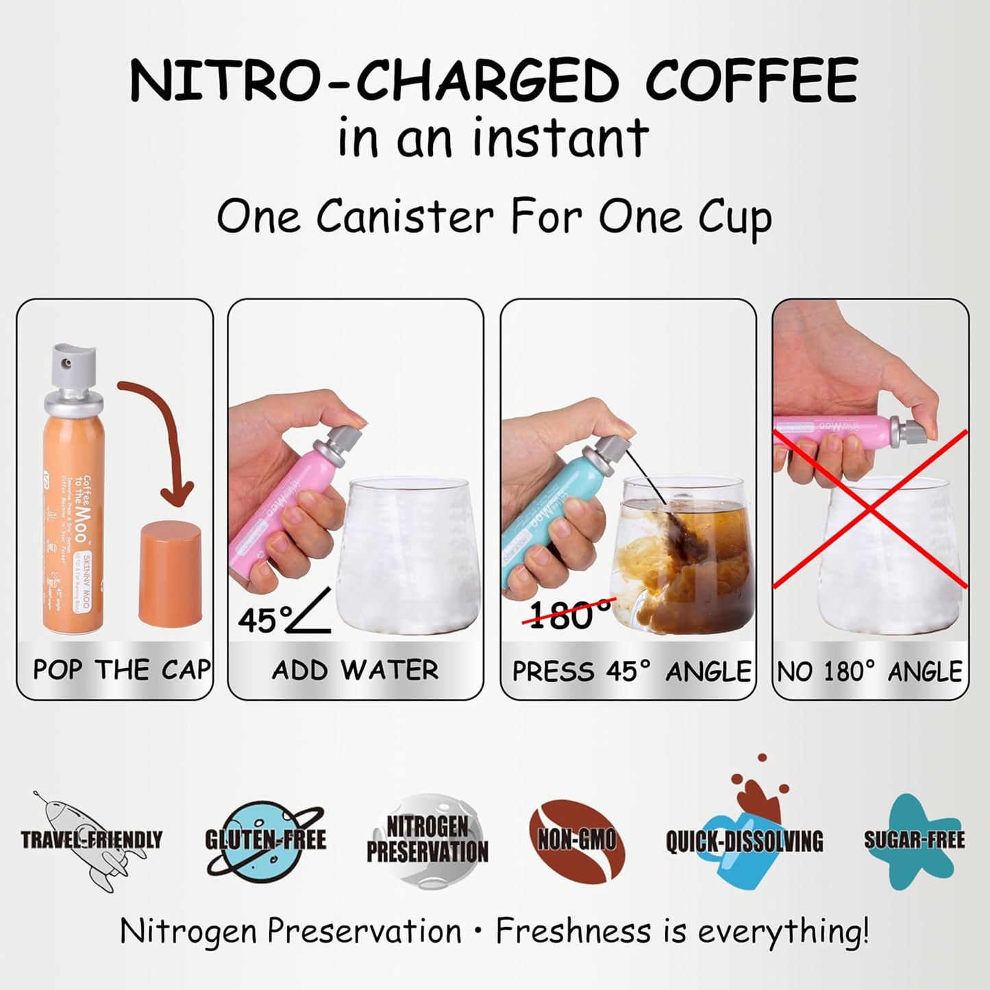 Coffee to the Moo Nitro Cold Brew Coffee Concentrate, Mix Pack (KETO, Collagen & Mushroom Coffee), Instant Hot or Iced, Pocket/Purse Sized & Travel Friendly, No Refrigeration, 6 Cups