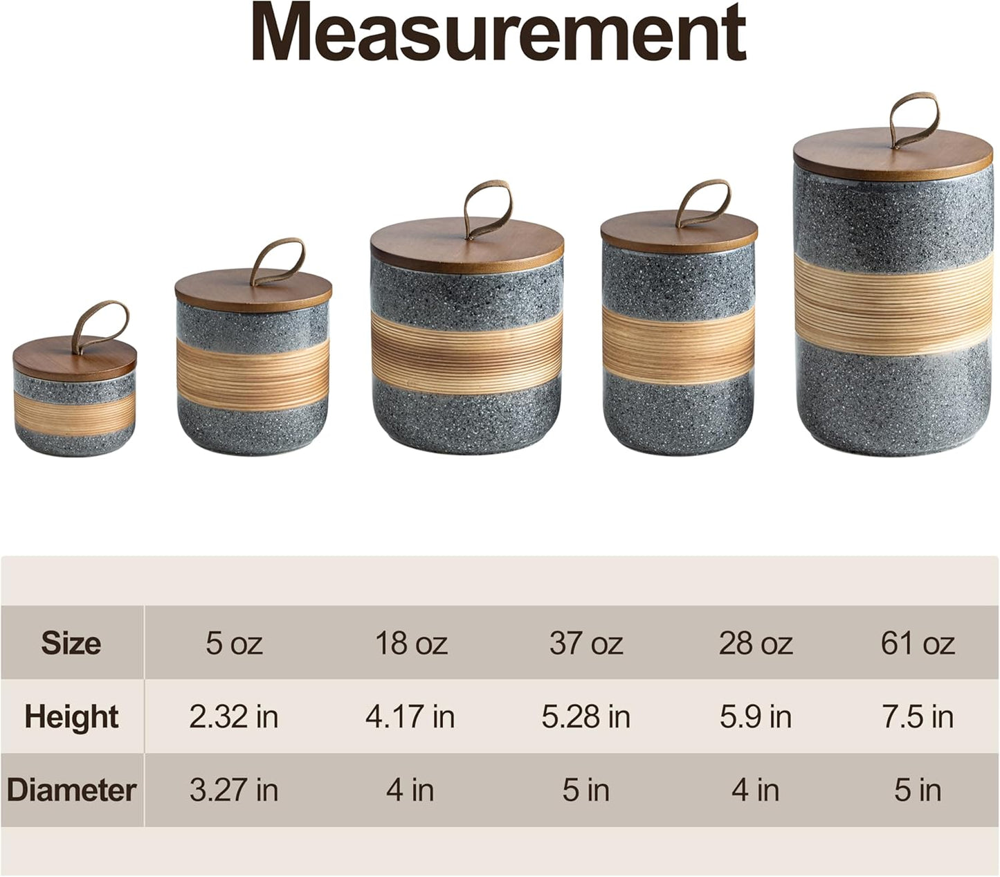 Ceramic Jar with Lid Airtight, Coffee Container Kitchen Food Storage Jars for Spice Sugar Tea Bag, Stackable Decorative Jars for Countertop, Grey & 18oz