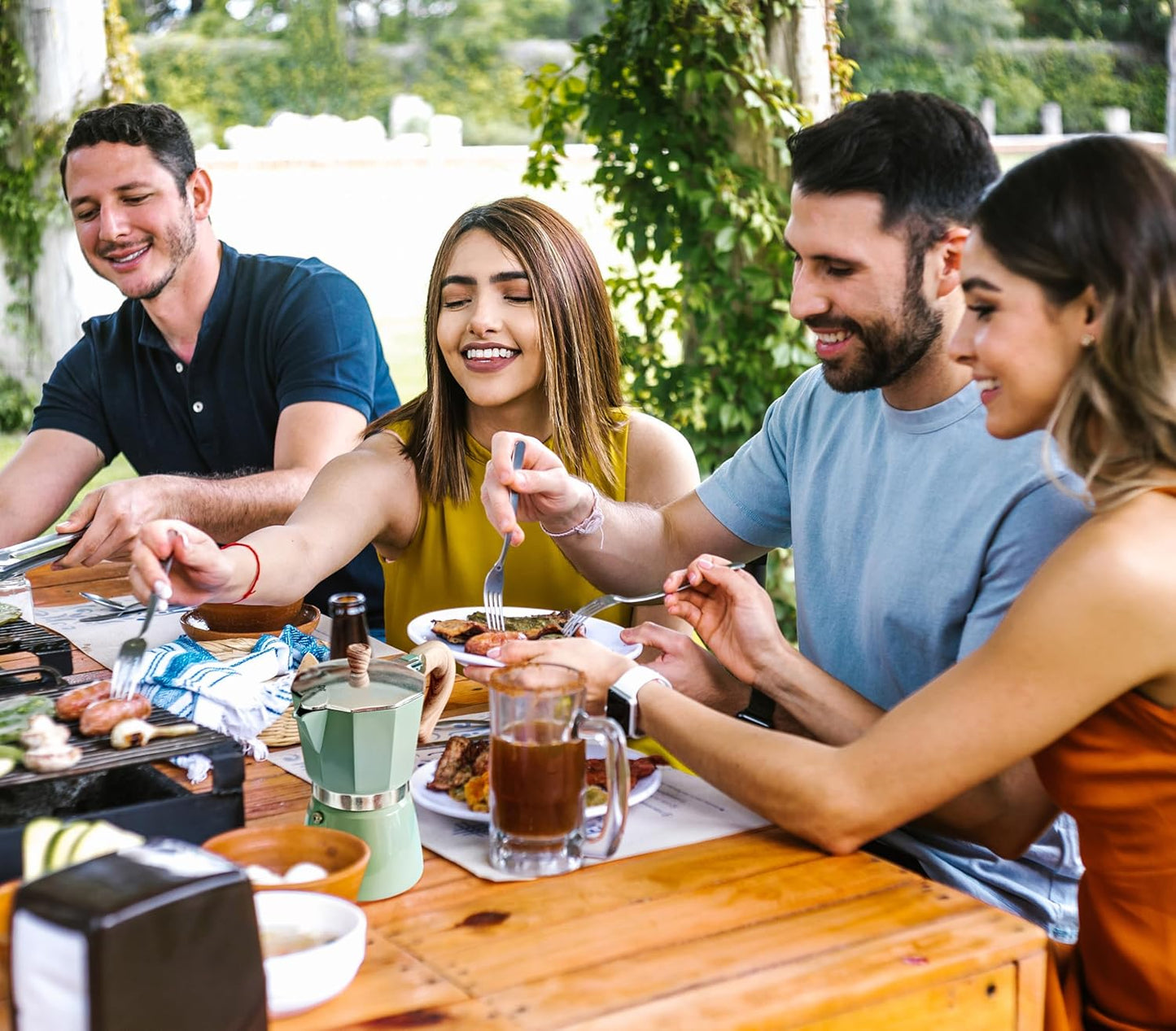 AGOGO Milano Moka pot, Stovetop Espresso maker, Greca Coffee Maker, Stovetop coffee maker and espresso maker percolator With Paper Filter 6 Cup Lake Blue