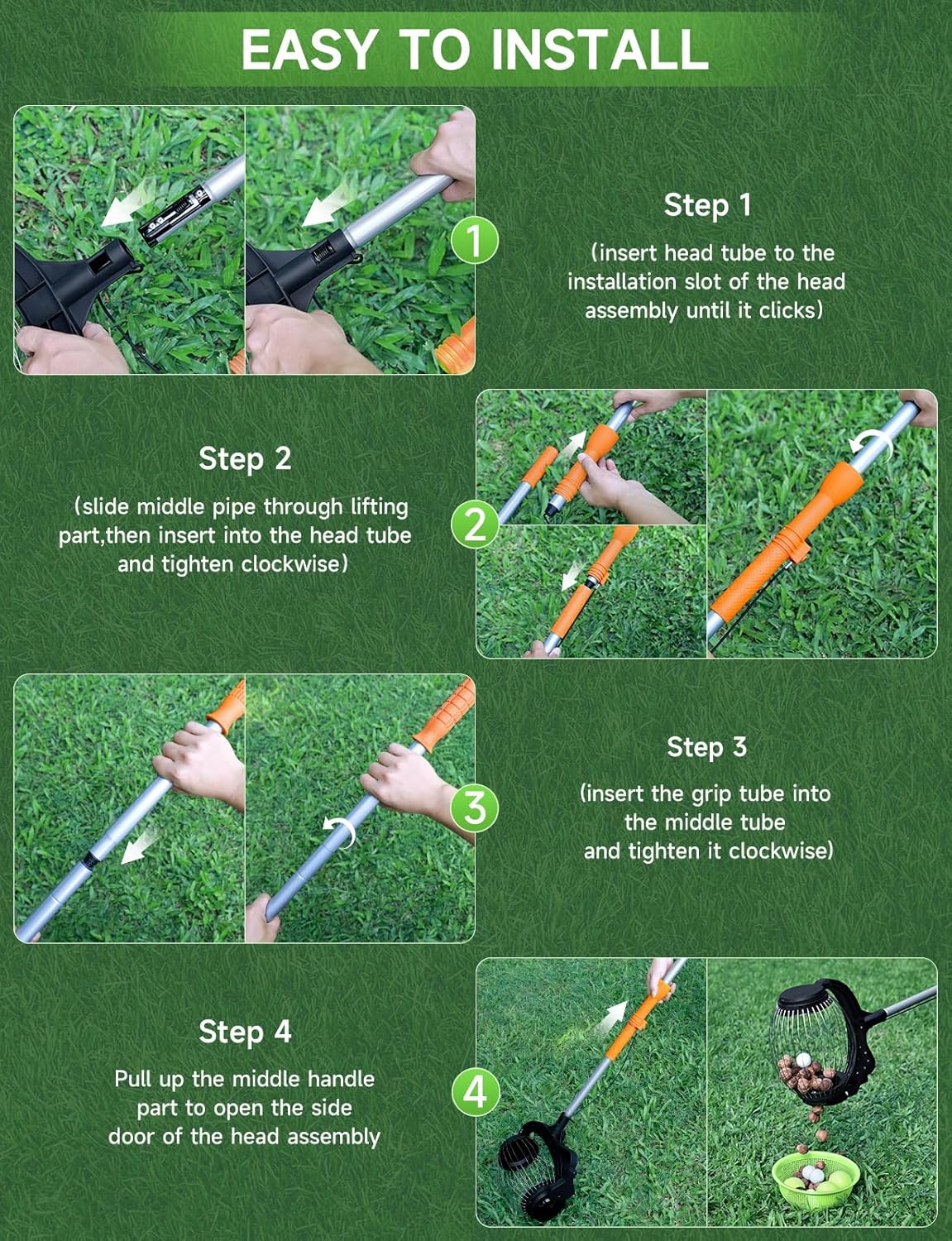 Acorn Picker Upper Roller for Walnuts - Nut Gatherer with 1.8-Gallon Capacity, No-Bend Emptying Design，Suitable for 1.2"-3.6" Walnuts,Chestnuts, Fallen Apples & Tennis Balls