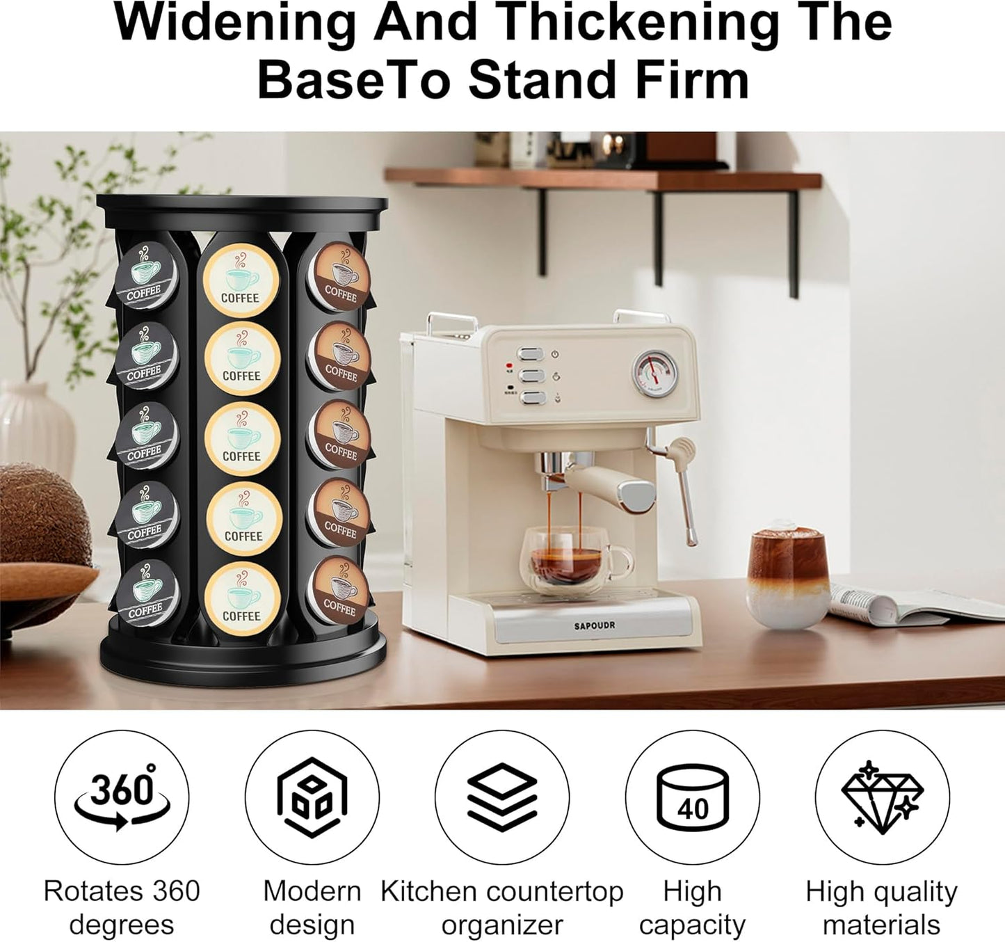 CEHNCEH Coffee Pod Carousel Organizer: Compatible with 40 Keurig K-Cup Pods, Large Compacity Coffee Capsule Holder, NEW Modern Design, Home or Office Kitchen Counter Organizer(Black)