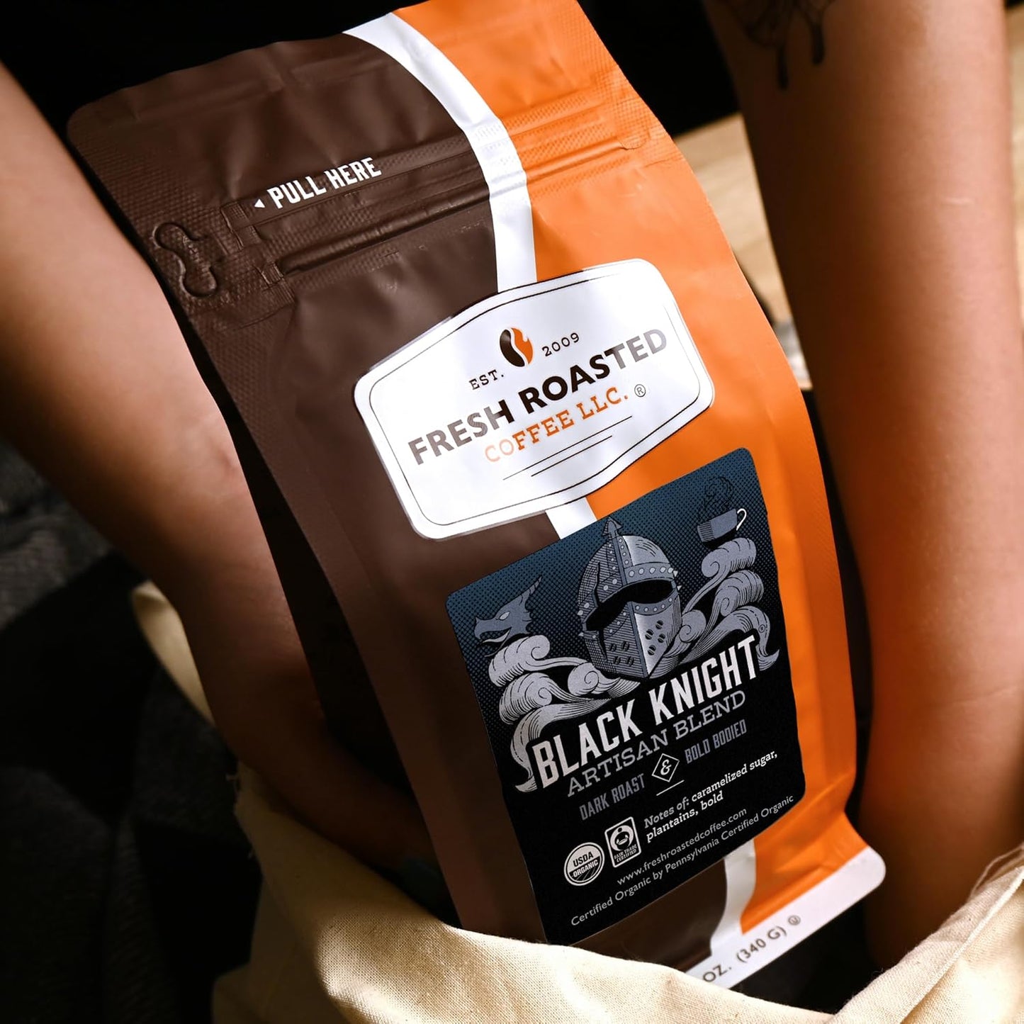 Fresh Roasted Coffee, Organic Black Knight | USDA Organic, Kosher | Dark Roast 12 oz Whole Bean