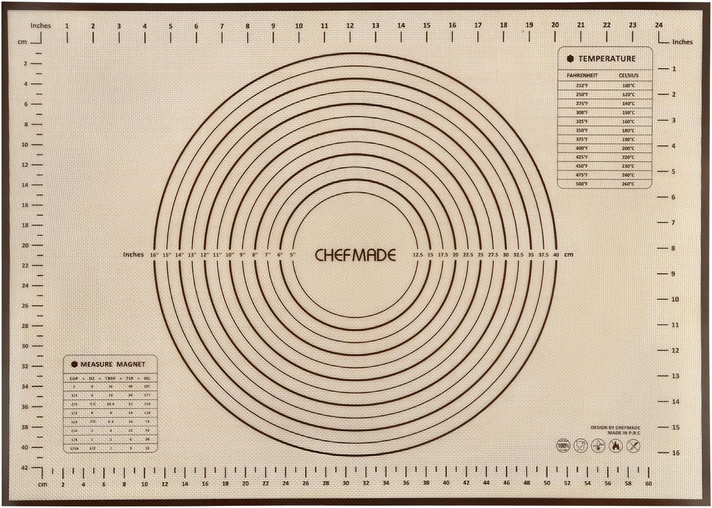 CHEFMADE Silicone Baking Mat, 28" x 20" Extra Thick Large Non-Stick Sheet Mat with Measurement | Non-Slip Reusable Food Grade Flexible Dishwasher Safe｜Making,Cookies,Macarons,Bread,Pastry and Pizza