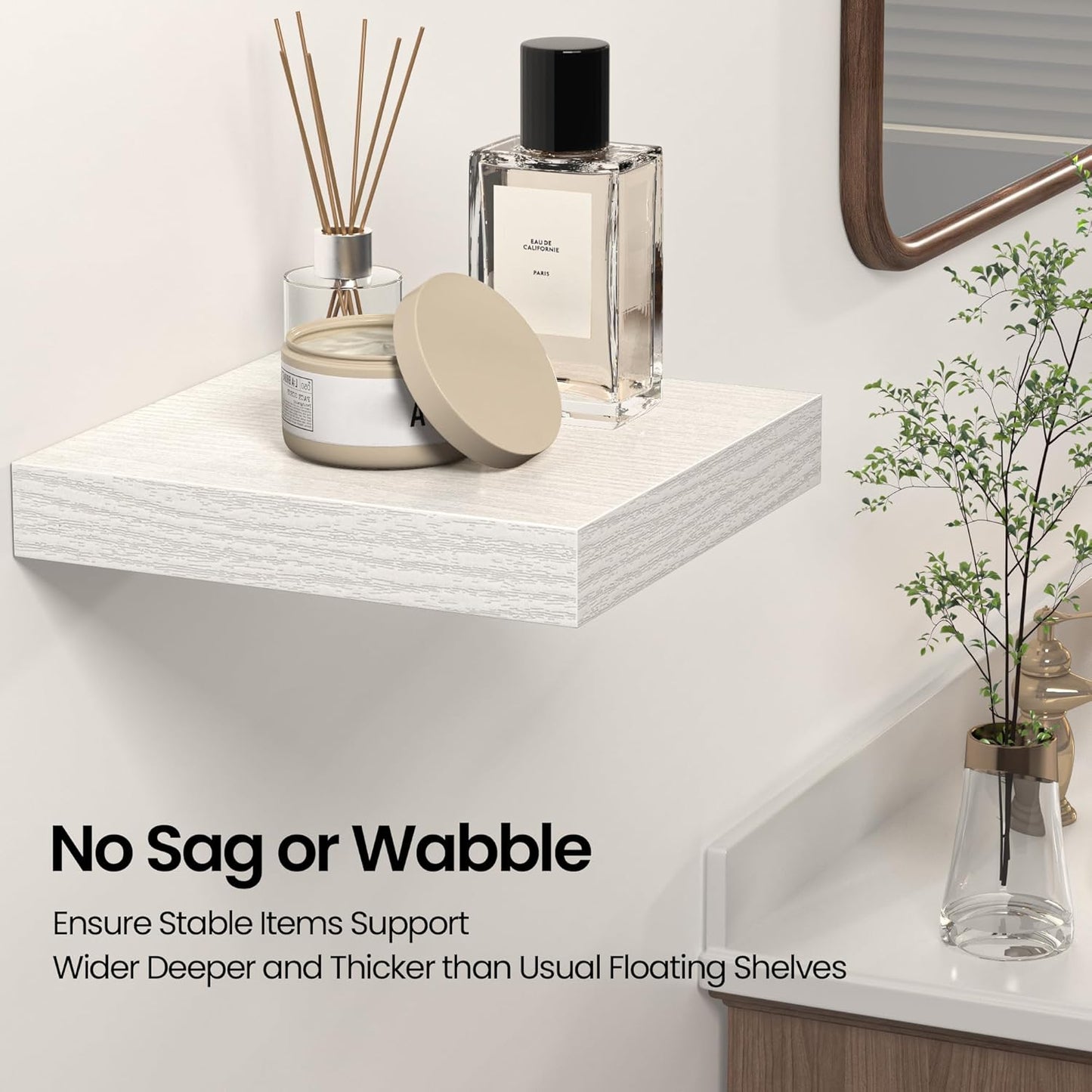 Square Floating Shelves for Wall, 8" W x 8" D x 1.2" H, Small Wooden Wall Mounted Display Shelves with Invisible Brackets for Living Room, Bedroom, Bathroom, Kitchen Decor, Set of 4, White