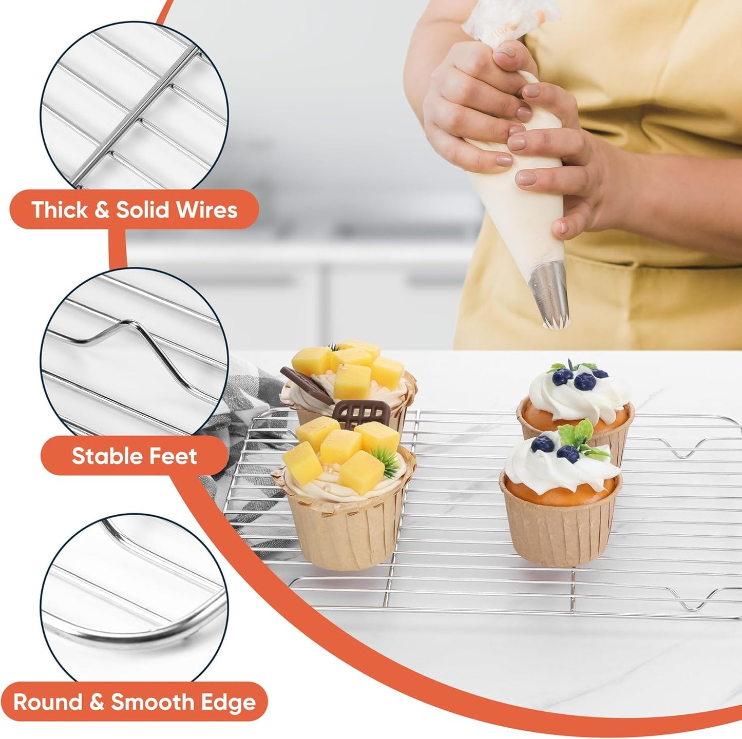 Stainless Steel Cooling Racks Set of 2, Homikit 11.6”*9.1” Heavy Duty Wire Baking Rack for Cooking Roasting Grilling Bacon Cake Cookies, Non Toxic & Rust Free