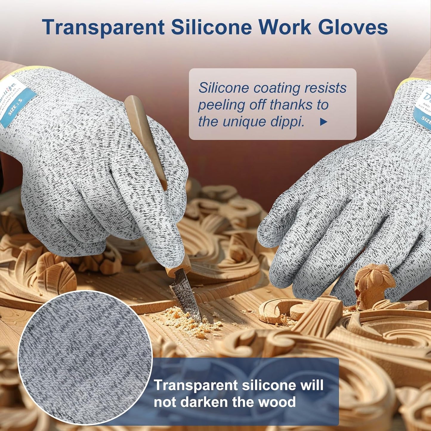 Dowellife Level 5 Cut Resistant Gloves with Silicone Coating, Food Grade Kitchen Knife Safety Gloves, Work Gloves for Chef, Mandoline Oyster Shucking Meat Cutting Wood Carving (Gray X-Large), Grey