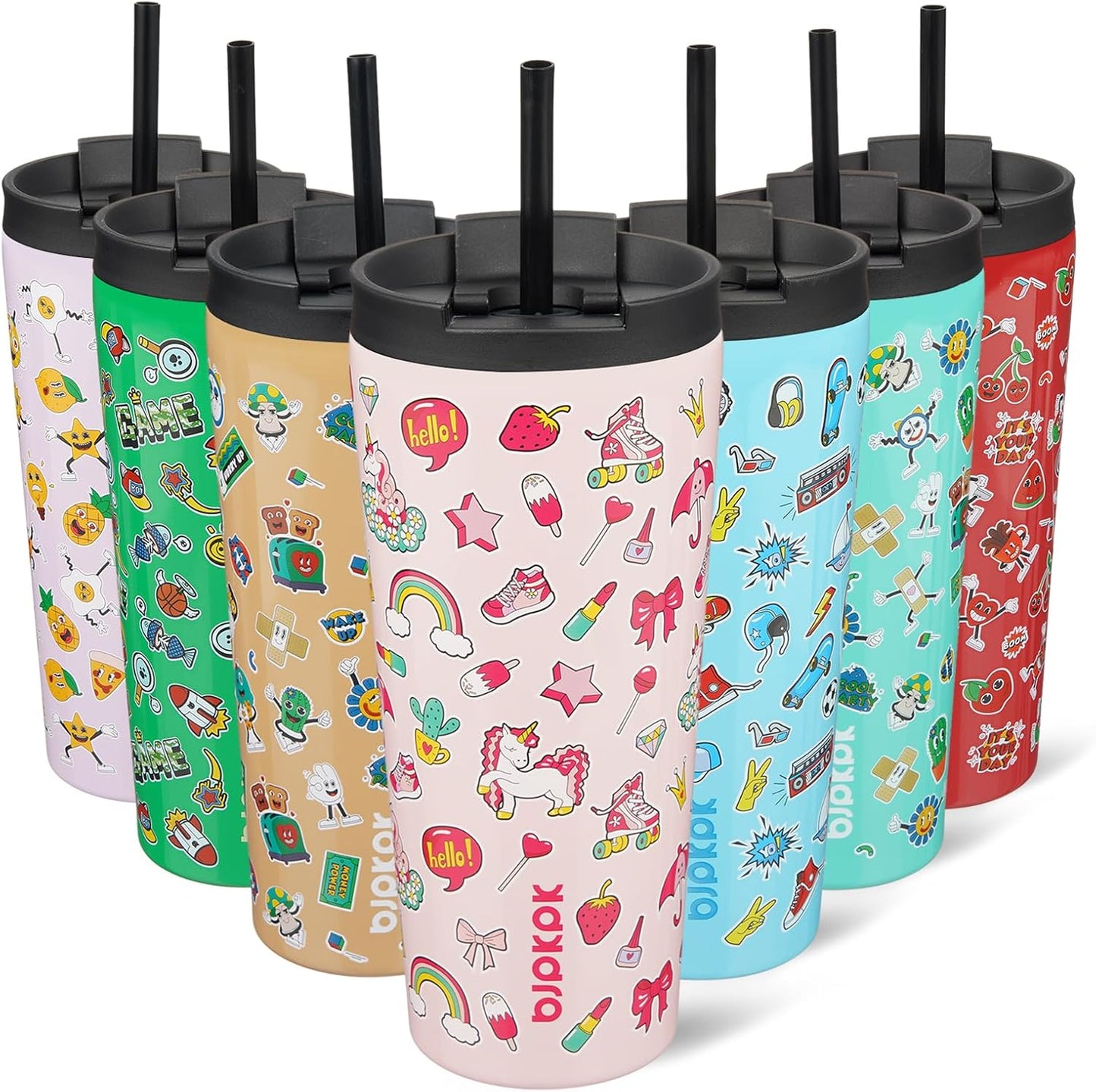 BJPKPK 22oz Insulated Tumbler With lid And Straw Stainless Steel Tumblers Travel Coffee Mug Reusable Thermal Cup,Unicorns