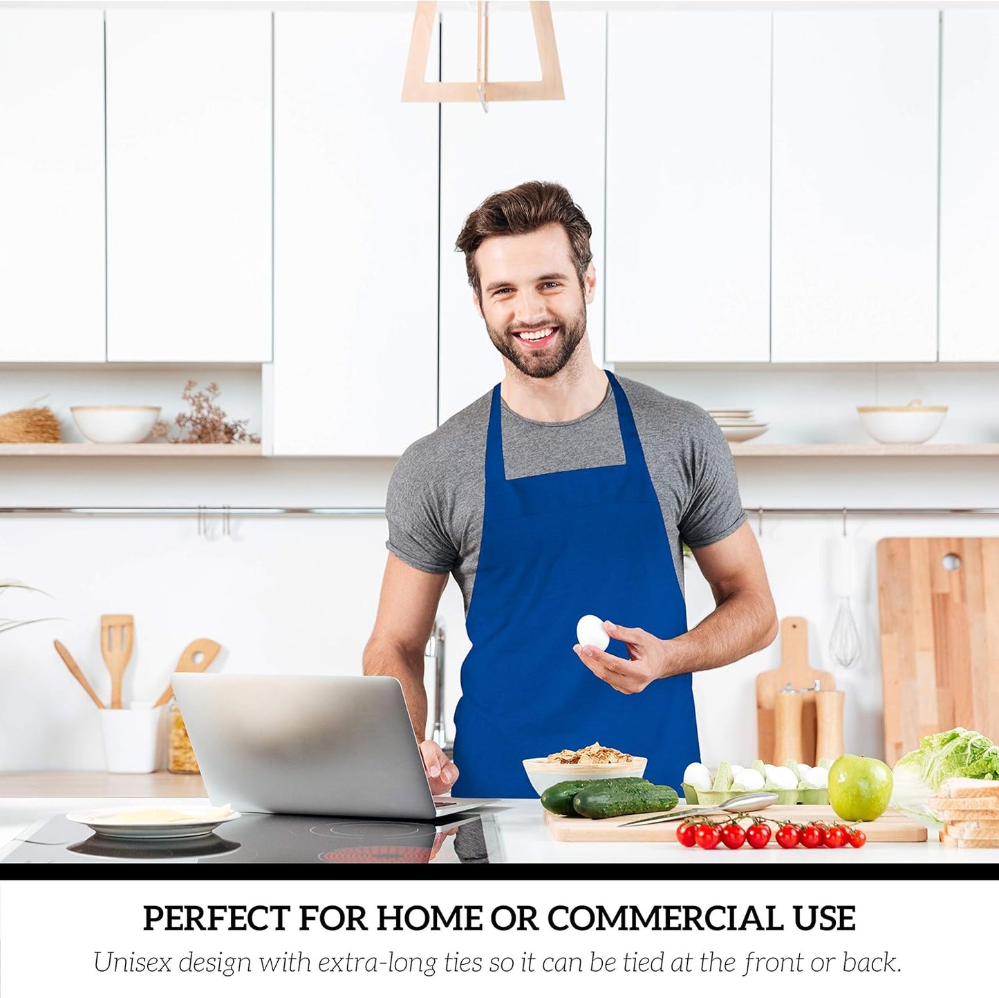 GREEN LIFESTYLE 120 Pack Professional Chef Apron – Grilling Aprons for Men, Waterproof Cooking Apron for BBQ, Work or Restaurant Use, Kitchen Aprons for Women – Royal Blue, No Pockets