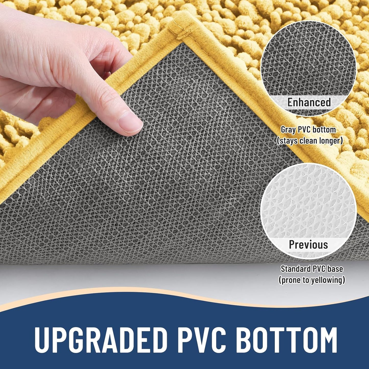 Arotive Luxury Chenille Bathroom Rug Mat, Extra Soft Thick Absorbent Shaggy Bath Rugs, Non-Slip Machine Wash Dry, Plush Bath Mats for Bathroom, Shower and Tub, 30x17, Yellow