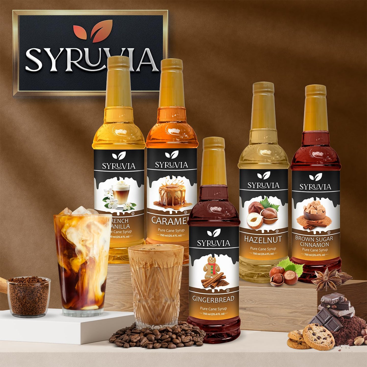 Syruvia Almond Coffee Syrup - 25.4 fl oz - Kosher Syrups, Gluten Free, No Coloring, Perfect for Drinks, Soda, Shakes, Desserts, and More.