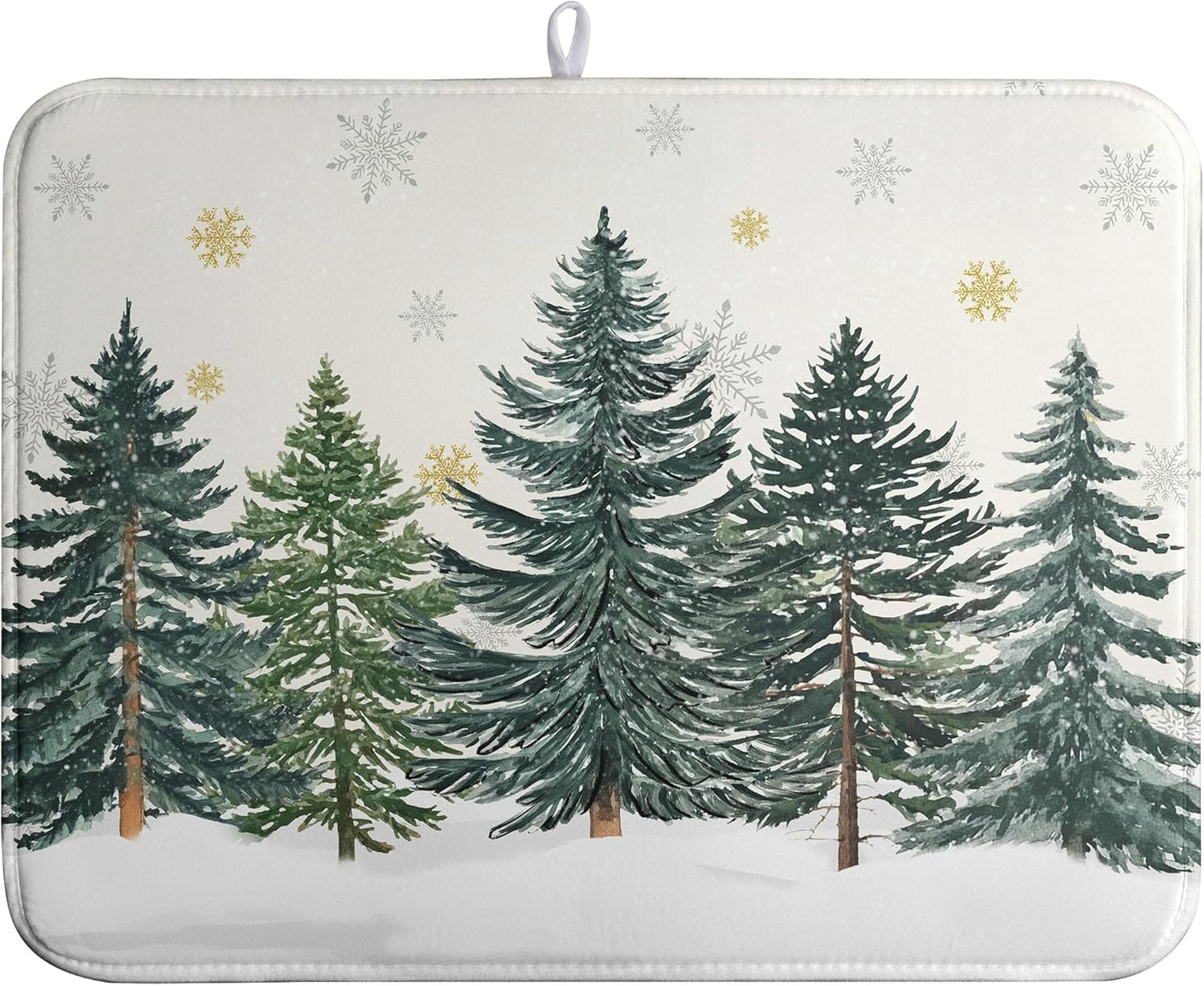 Winter Forest Dish Drying Mat Winter Snowflake Large Kitchen Mats Dish Drying Pad Christmas Tree Absorbent Dish Dryer Mat for Kitchen Countertops Microfiber Drainer Pad Dish Drying Mats (18x24 in)