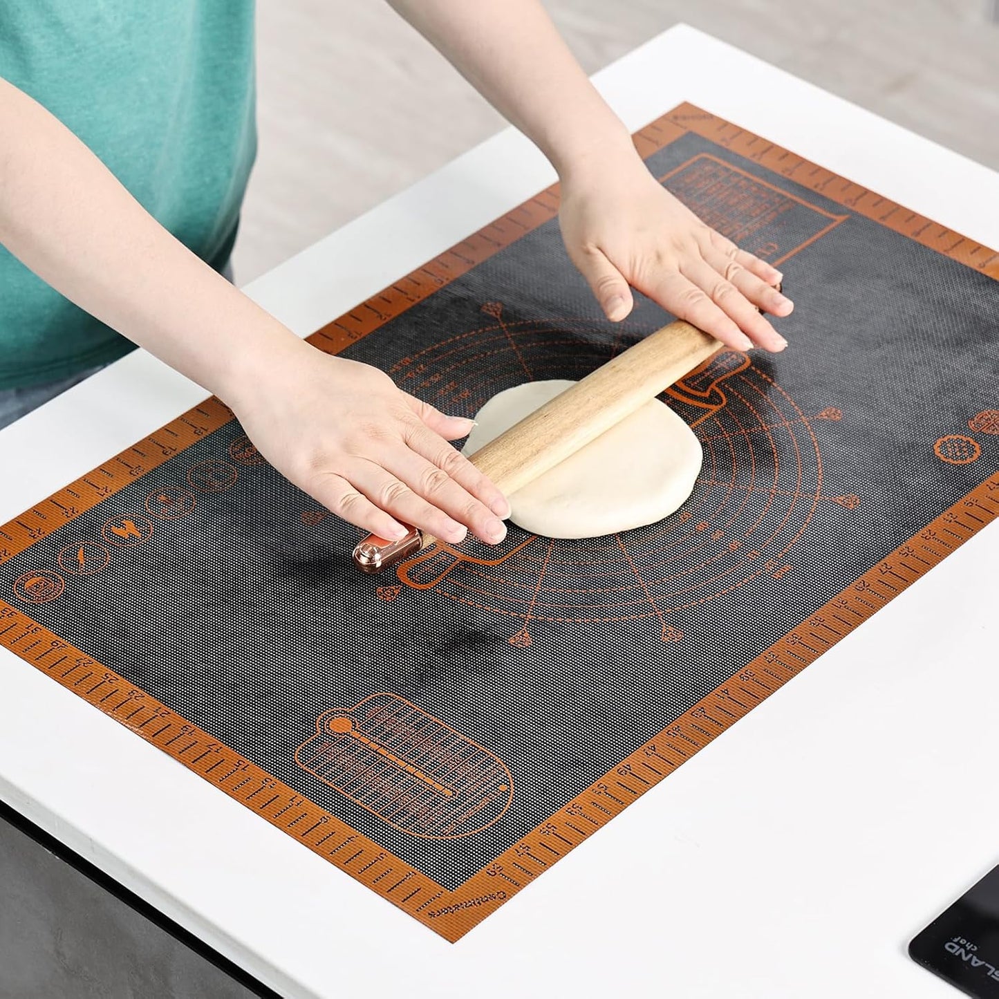 Silicone Pastry Mat Extra Large with Measurements 26''x16'' for Reusable,Non-slip Silicone Baking Mat, Counter, Dough Rolling, Oven Liner,Fondant/Pie Crust (Translucent_Orange, 16''W x 26''L)