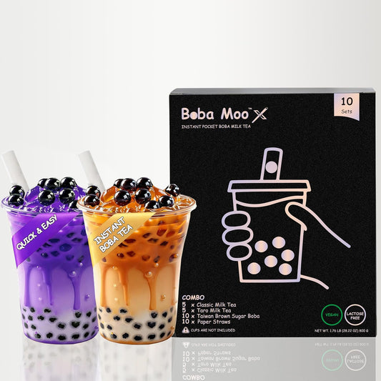 Boba Moo X Premium Boba Tea Kit Combo (Classic & Taro) - Only 5,000 Kits Yearly, Small Batch Bubble Tea Kit With Boba Tapioca Pearls, Exceptional Taste & Chewiness, Vegan, Lactose-Free, 10 Servings