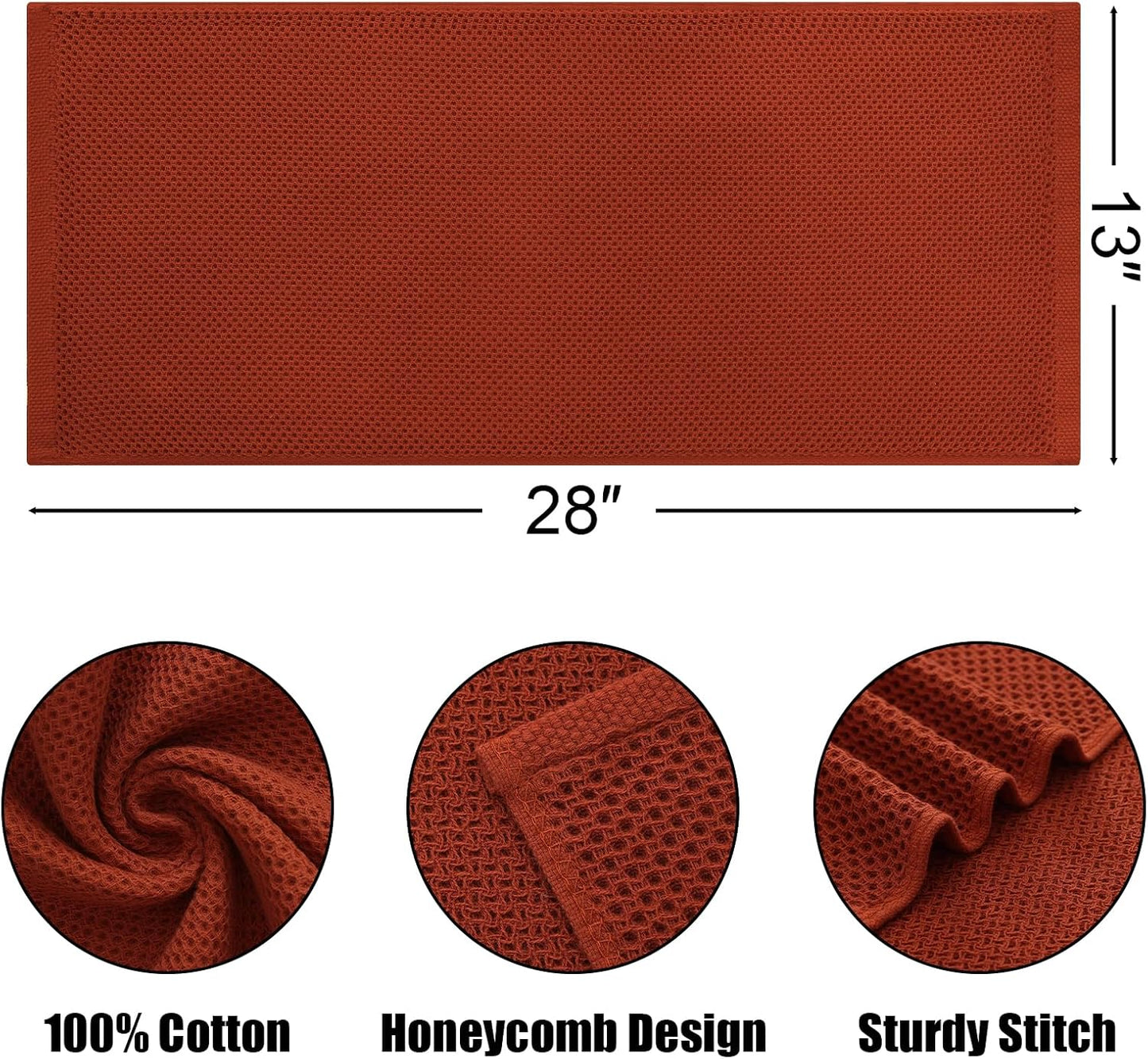 Kitinjoy 100% Cotton Waffle Weave Kitchen Towels, 8-Pack Super Soft and Absorbent Dish Towels for Drying Dishes, Kitchen Hand Towels, 13 in x 28 in, Rust