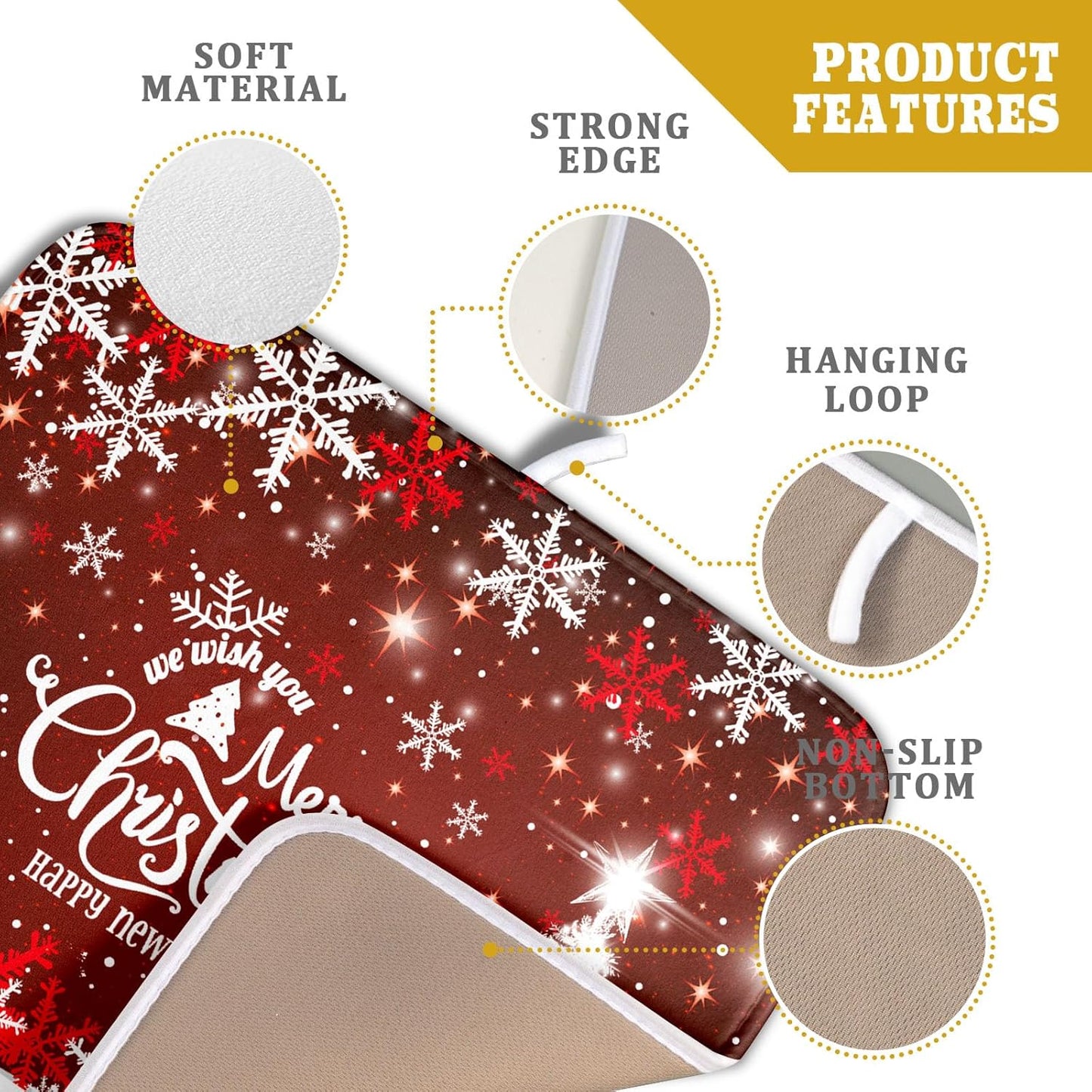 Happy New Year Red Dish Drying Mat for Kitchen Counter,Merry Christmas Tree Snowflake Drying Mat 16 x 18 Inch with High Absorbent Reversible Microfiber Dish Drying Pad Drainer Mat for Coffee Bar