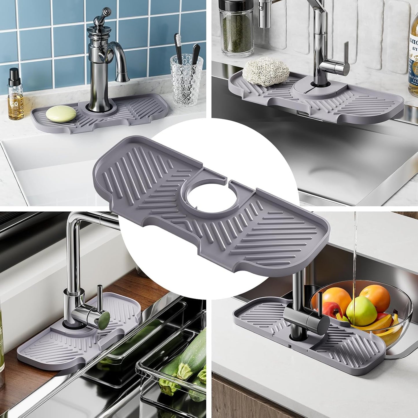 Faucet Mat for Kitchen Sink，6° Slope Sink Splash Guard，Splash Guard for Kitchen Sink，Kitchen Sink Splash Guard for Dish Soap Sponge Holder，Silicone Faucet Guard & Draining Mat-Purple