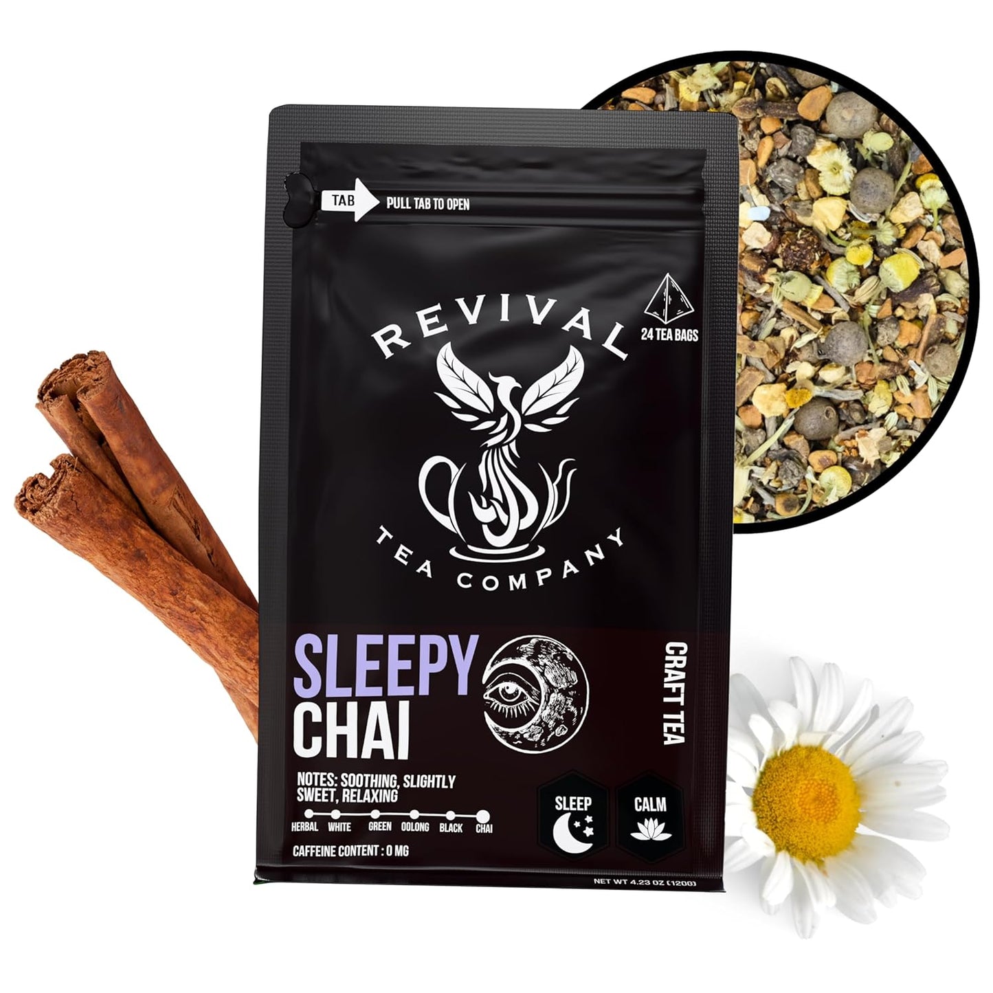 Revival Tea Company Sleepy Chai Tea - Rooibos Chai Tea Red Tea Blend with Valerian Root and Fresh Spiced Chai Flavor - Caffeine Free - Loose Leaf 8 Ounces