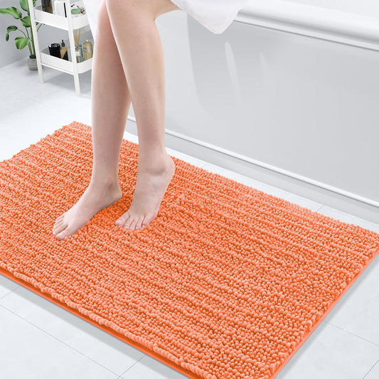 Arotive Luxury Chenille Bathroom Rug Mat, Extra Soft Thick Absorbent Shaggy Bath Rugs, Non-Slip Machine Wash Dry, Plush Bath Mats for Bathroom, Shower and Tub, 44x24, Coral