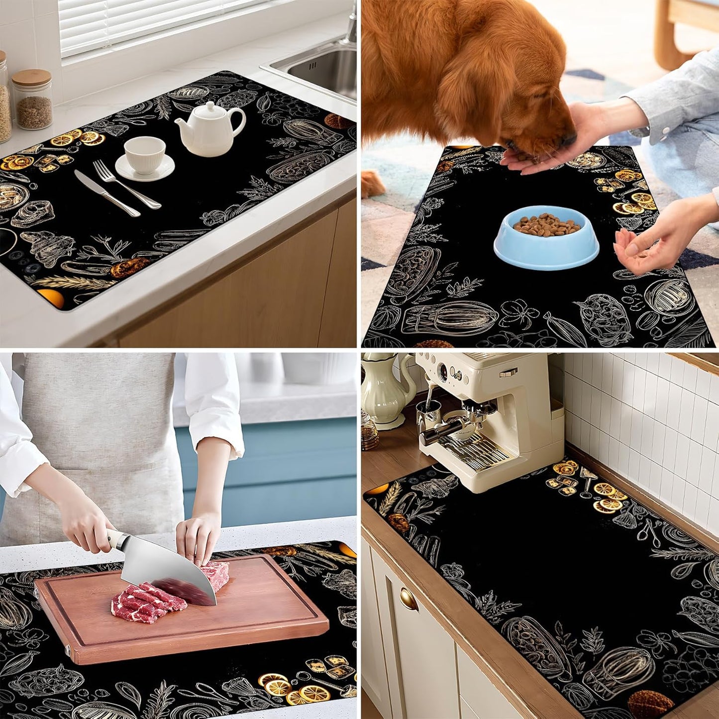 17"x 32" Coffee Bar Mat, Kitchen Ingredients Absorbent Dish Drying Mat Cuttable Hide Stain Draining Table Pad for Kitchen Counter, Coffee Bar Accessories