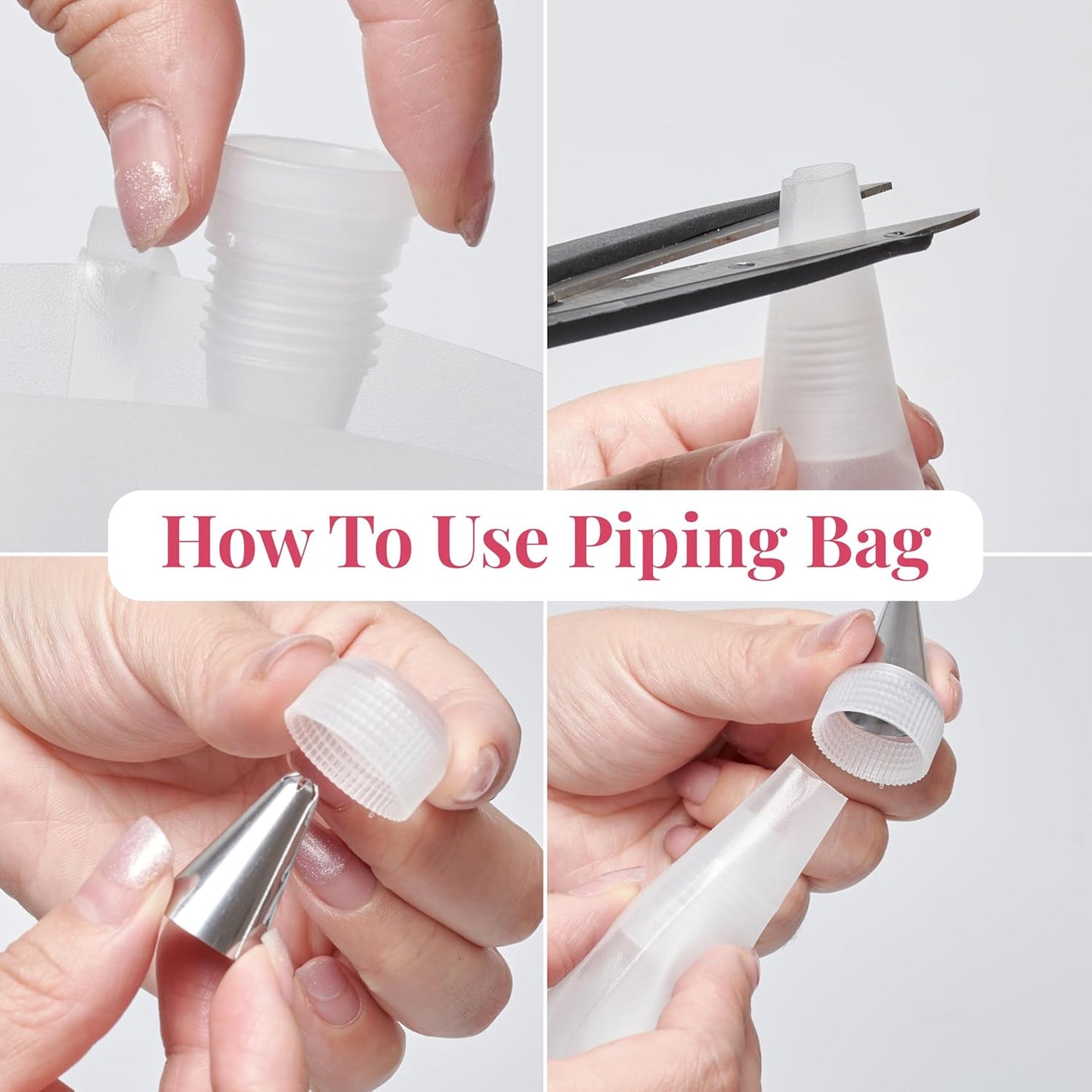 Prestee Reusable Piping Bags and Tips Set - 5 TPU 12-Inch Piping Bags with 5 Metal Icing Tips and 2 Couplers - Flexible and Durable Frosting Piping Kit for Cake Cupcake Cookie Decorating - Transparent