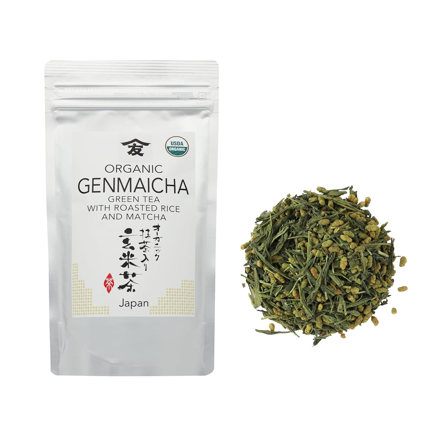 TOMOSAN Organic Genmaicha Tea - Loose Leaf Japanese Premium Green Tea - Genmai Matcha Roasted Brown Rice Blend, USDA Certified, Uji-Kyoto, 100g/3.5oz