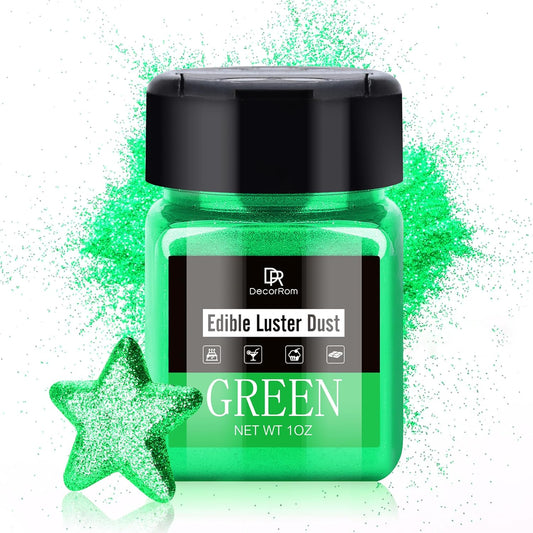 Edible Glitter - 1oz Luster Dust Edible Food Grade Glitter for Cocktail, Cake Decorating, Baking, Drinks - Shimmer Dust Powder, Metallic Food Coloring Powder for Icing, Fondant, Candy, Cookie (Green)