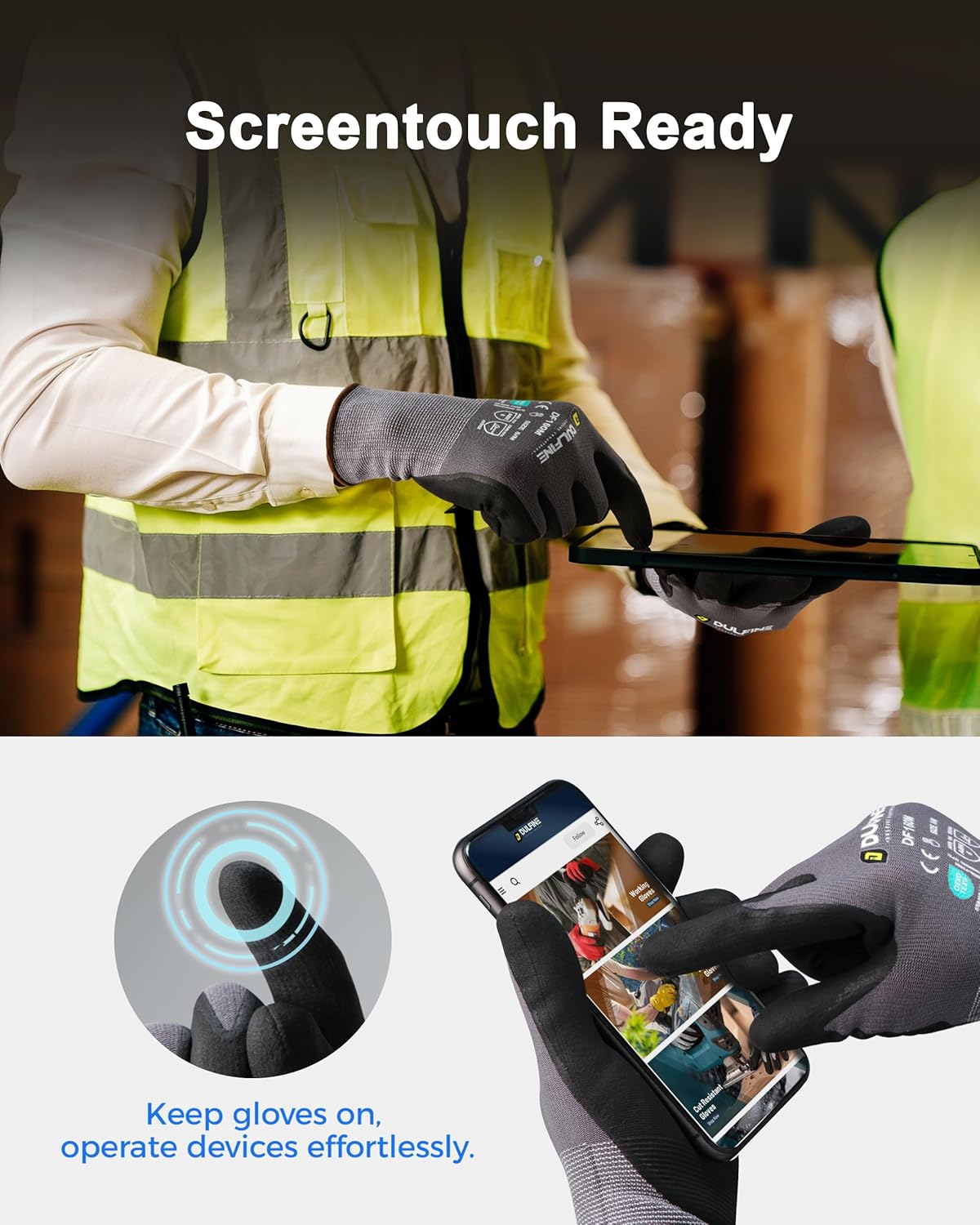 DULFINE Safety Work Gloves MicroFoam Nitrile Coated-12 Pairs Pack,Seamless Knit Nylon Glove with Black Micro-Foam Nitrile Grip,Ideal for General Purpose,Automotive,Home Improvement,Painting(Large)