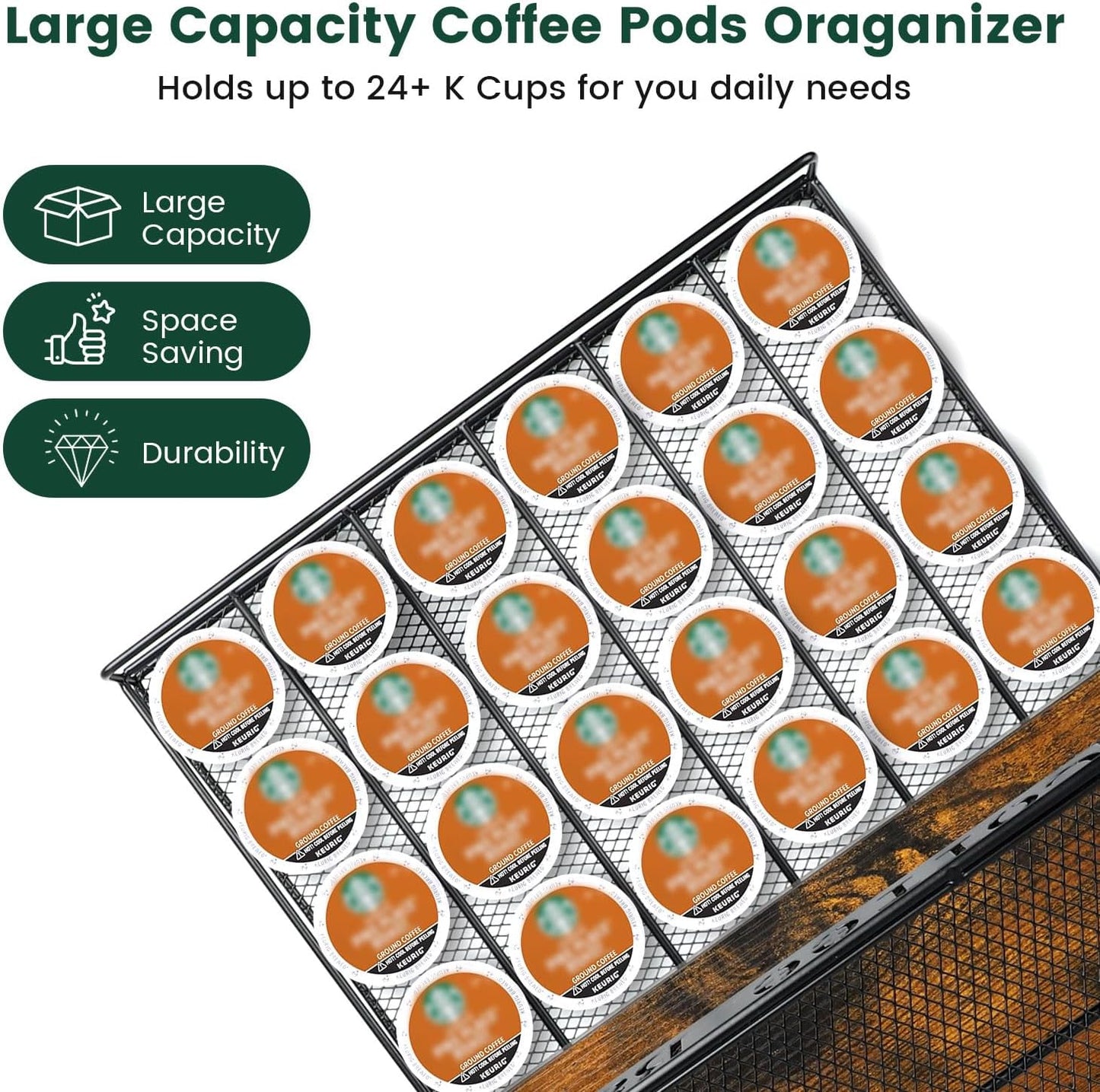 Coffee Bar Organizer, Station Mug Holder for Countertop, Multi-Functional 3 Tier Coffee Cup Tree Rack for Kitchen, Storage Shelf with 10 Hooks, K Cup Pod Organizer Drawer for Home Office