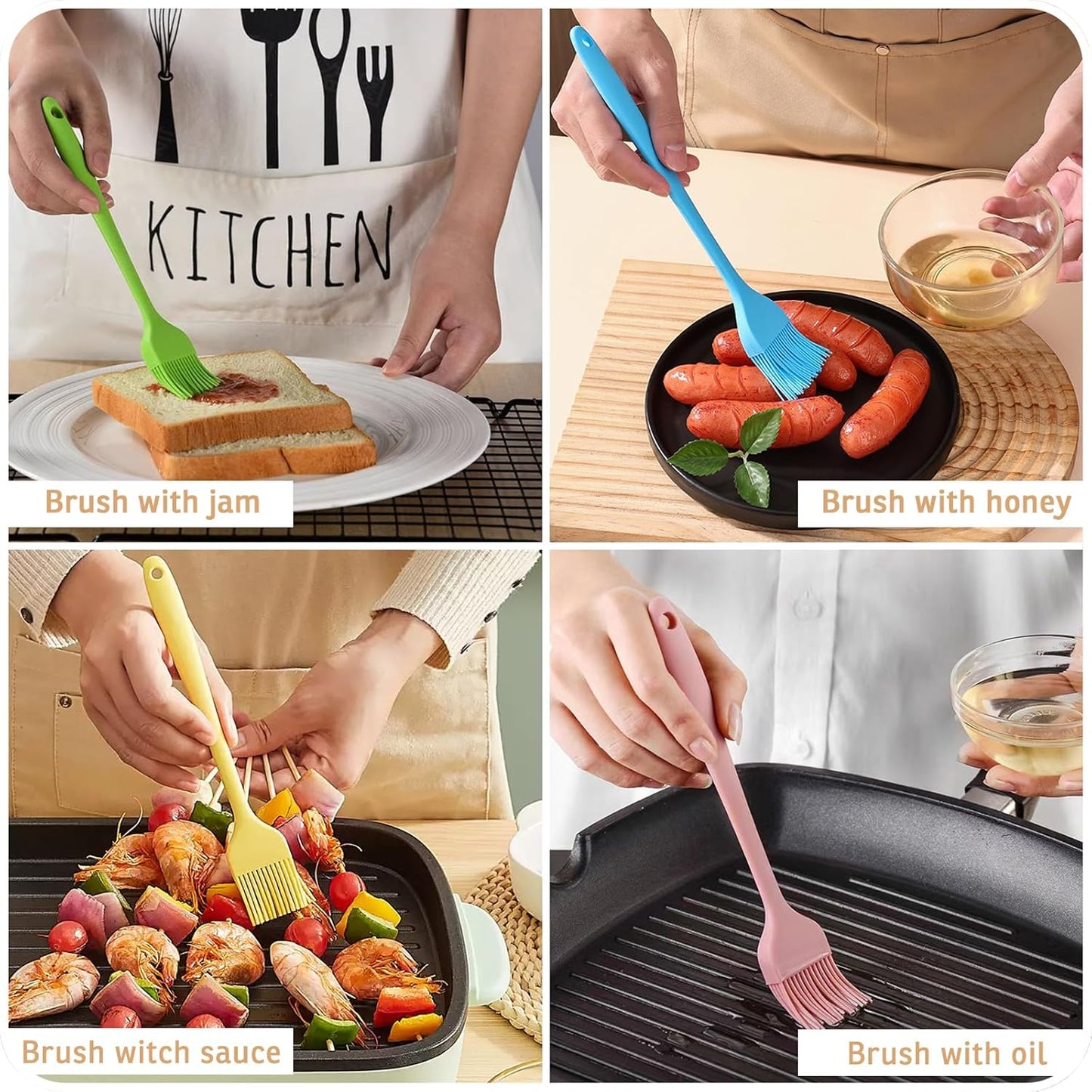 Silicone Basting Pastry Brush, Heat Resistant Silicone Brush Set for Cooking, One-Piece Design Oil Brush, Prefect of Baking, BBQ, Spreading Oil, Butter, Grilling and Marinade, Dishwasher Safe