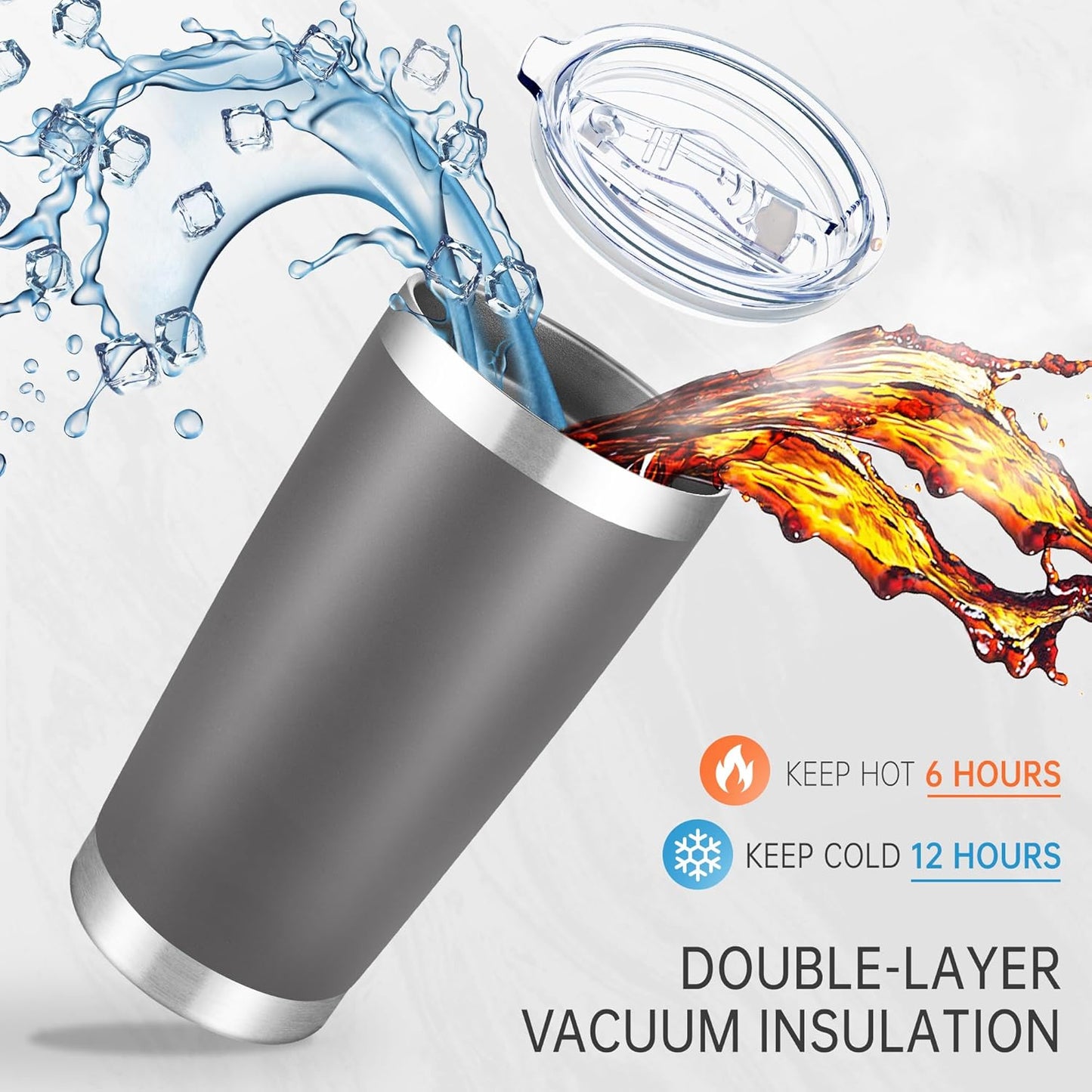 20 oz Tumblers Bulk Stainless Steel Tumbler with Lid Double Wall Vacuum Insulated Coffee Mug 20oz Powder Coated Cup for Hot and Cold Drinks, Gray, 6 pack