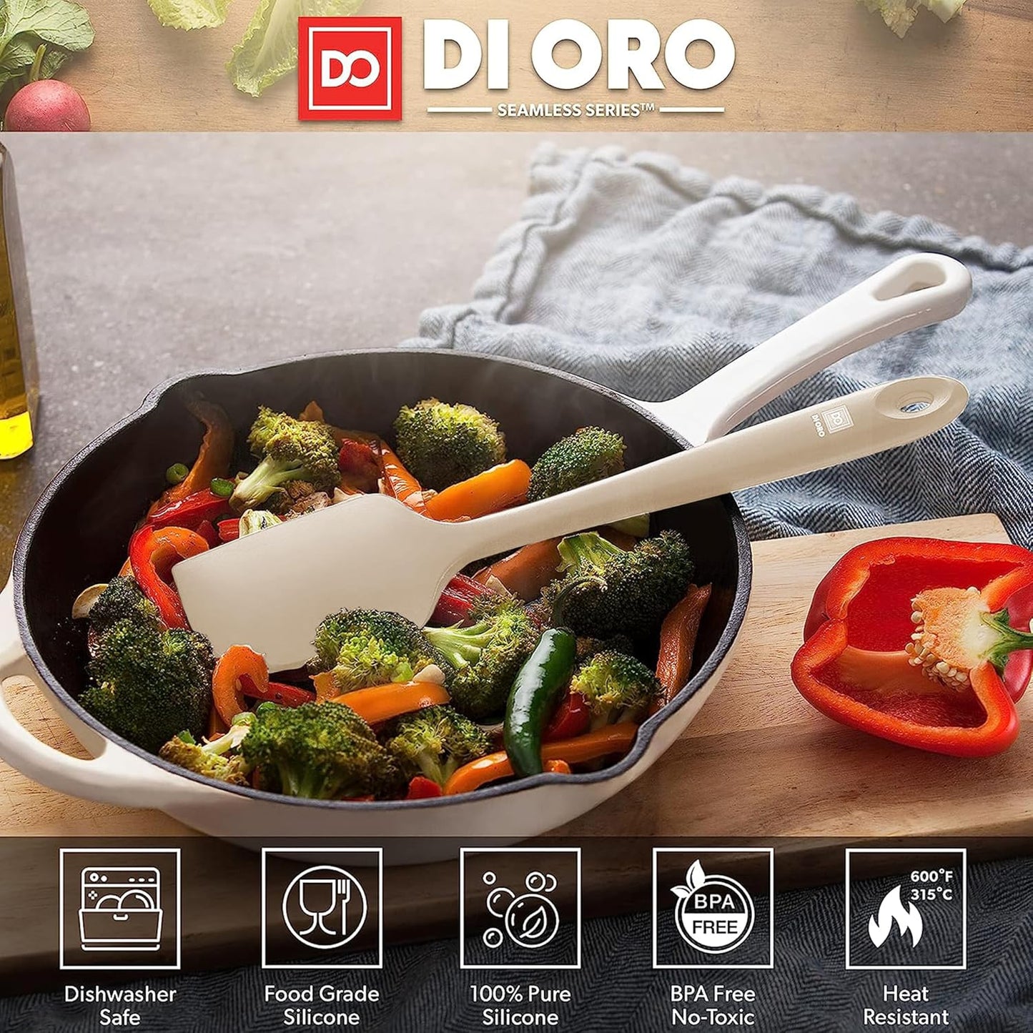 DI ORO Silicone Spatula - 600°F Heat-Resistant Rubber Kitchen Spatula for Baking, Scraping, & Mixing - BPA Free Nonstick Cookware Safe Flexible Utensil for Cooking - Dishwasher Safe (Clay)