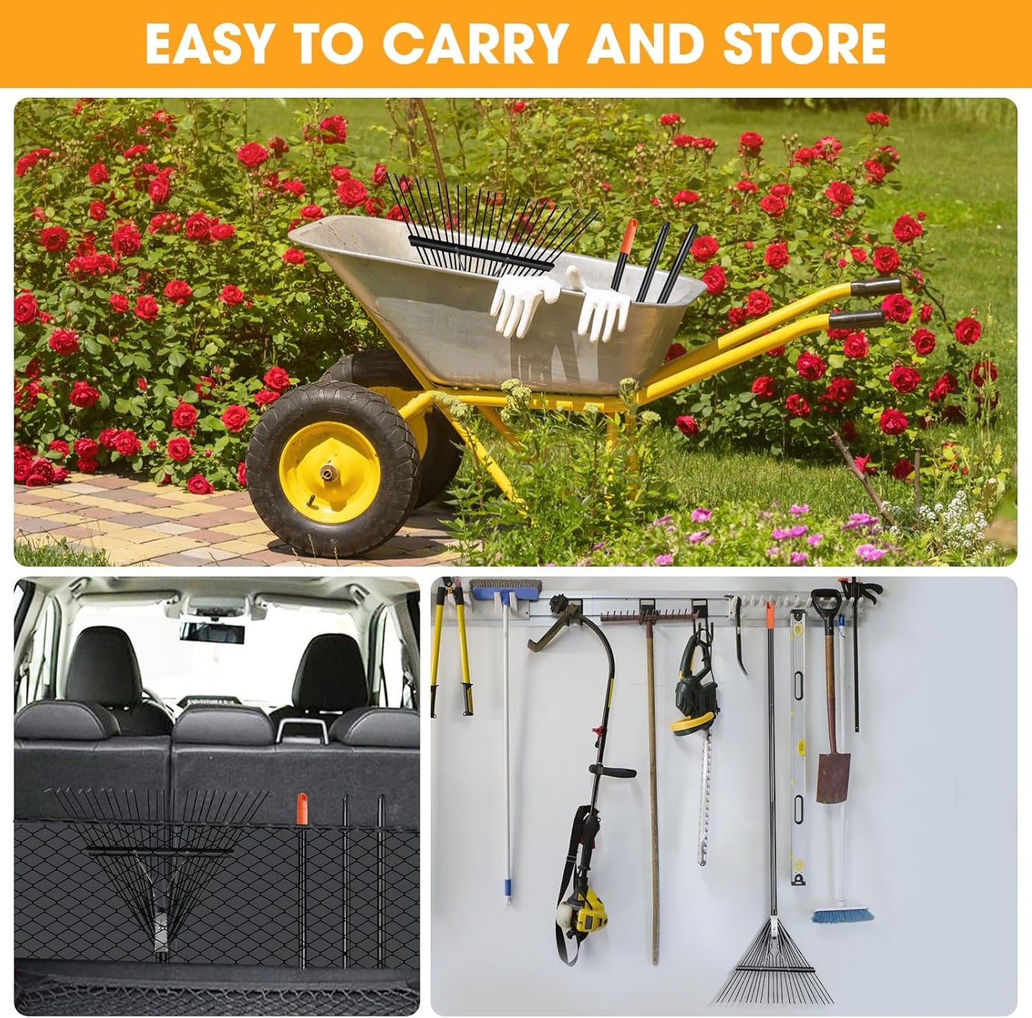 46 HRC Steel Gardening Leaf Rake, 22 Tines 22.8" Wide,Adjustable Split Long Handle 33-67",Suitable for Raking Leaves and Lawn Tidying,Garden rake and thatch rake Suitable for Adults