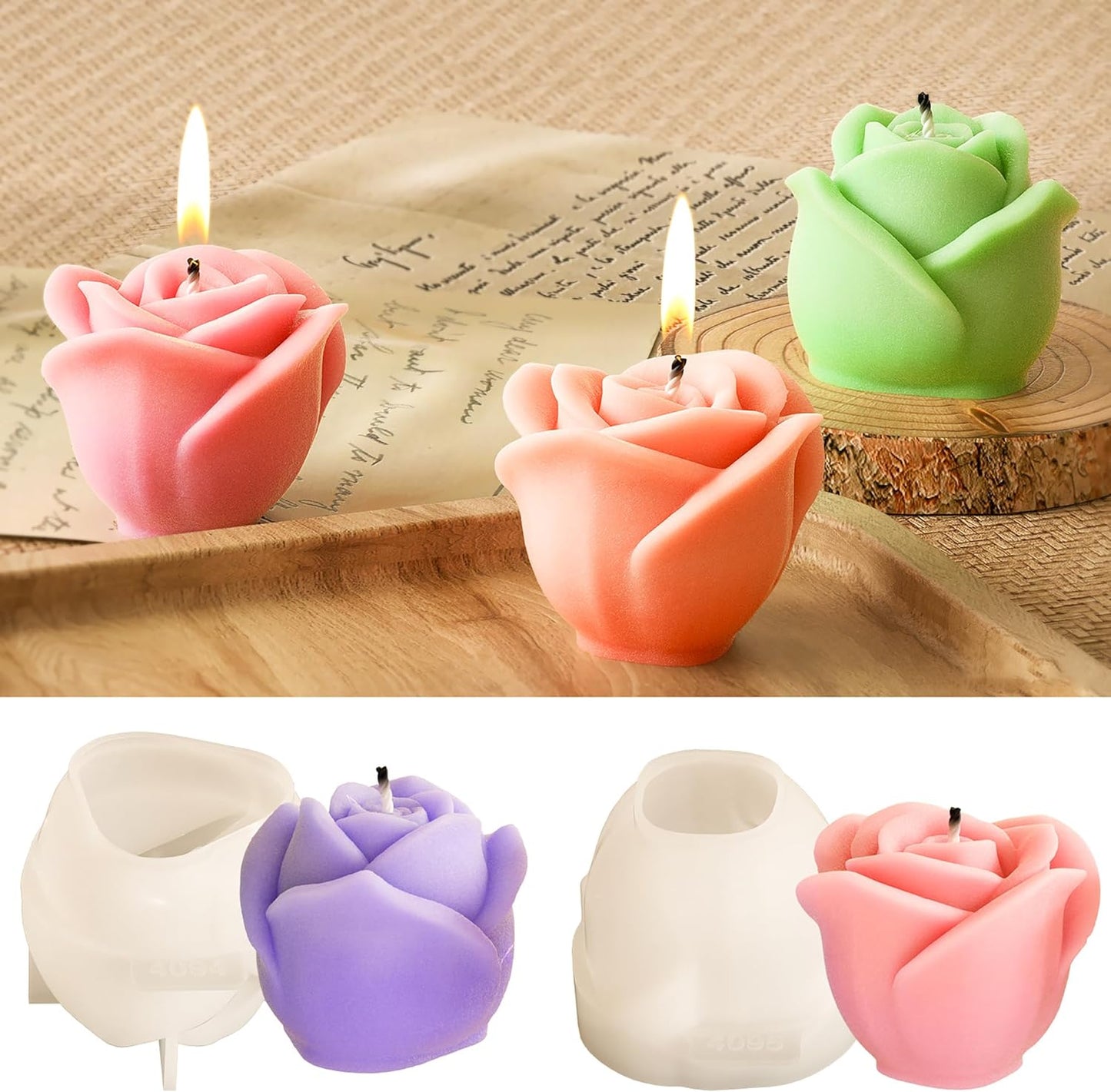 2 Pack Rose & Succulent Silicone Molds for Candle Making & Home Decor