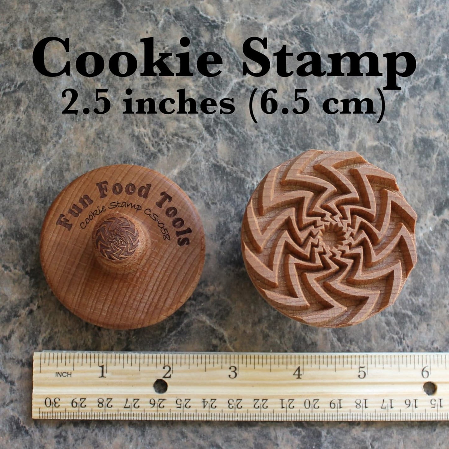 Wood Cookie Stamp, 2.5 Inch (Zigzag Spiral Sun CS-058)