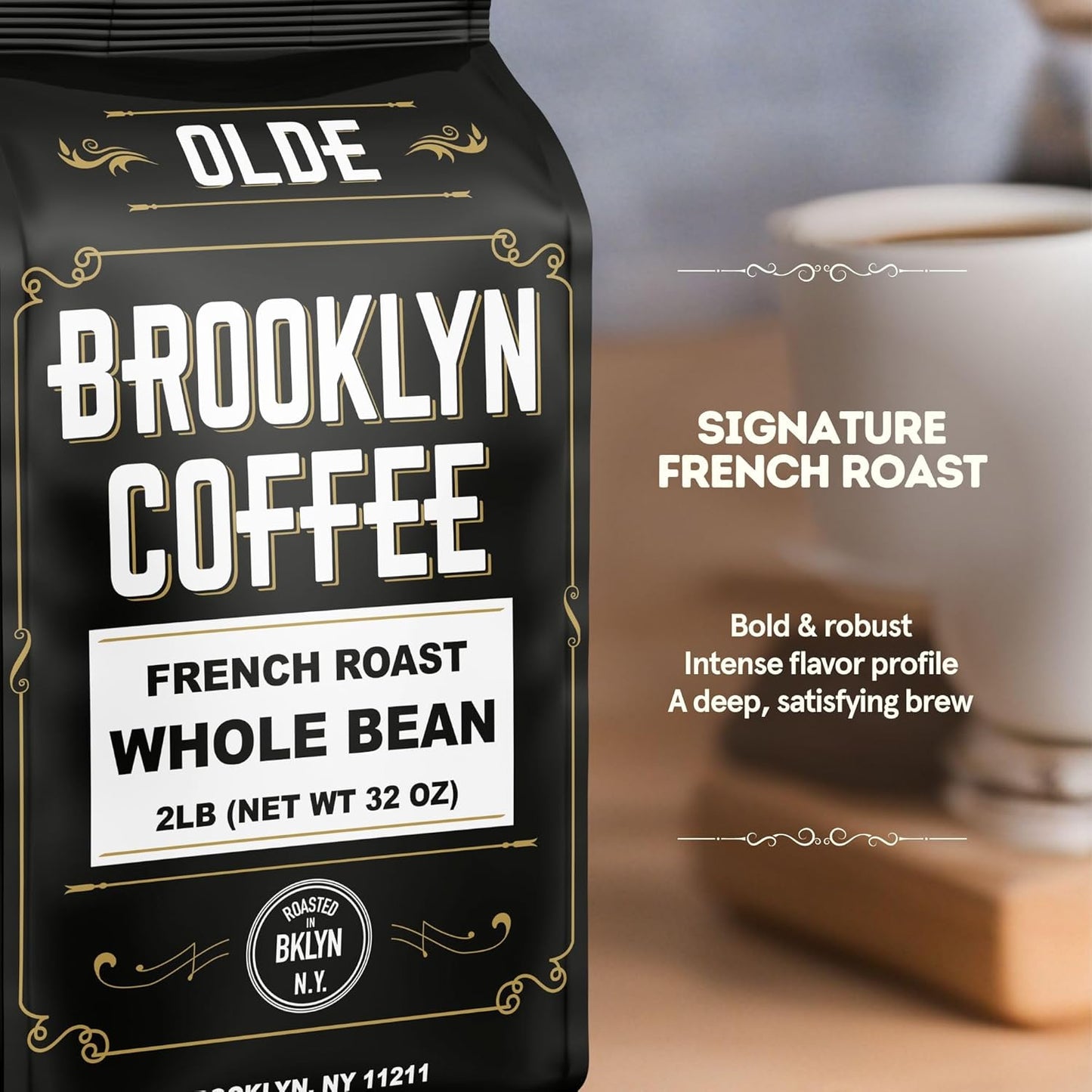 BROOKLYN COFFEE Whole Bean, French Dark Roast (2lb) Silky Smooth, Bold, Balanced - Fresh Bulk Coffee Beans Roasted Weekly in NYC