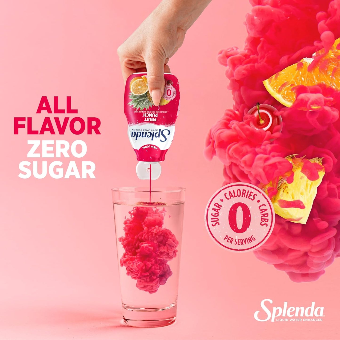 SPLENDA Liquid Water Enhancer Drops, Sugar Free, Zero Calorie, Natural Flavor, Concentrated Drink Mix, 3.11 Fl Oz Each Bottle (Fruit Punch, 2 Pack)