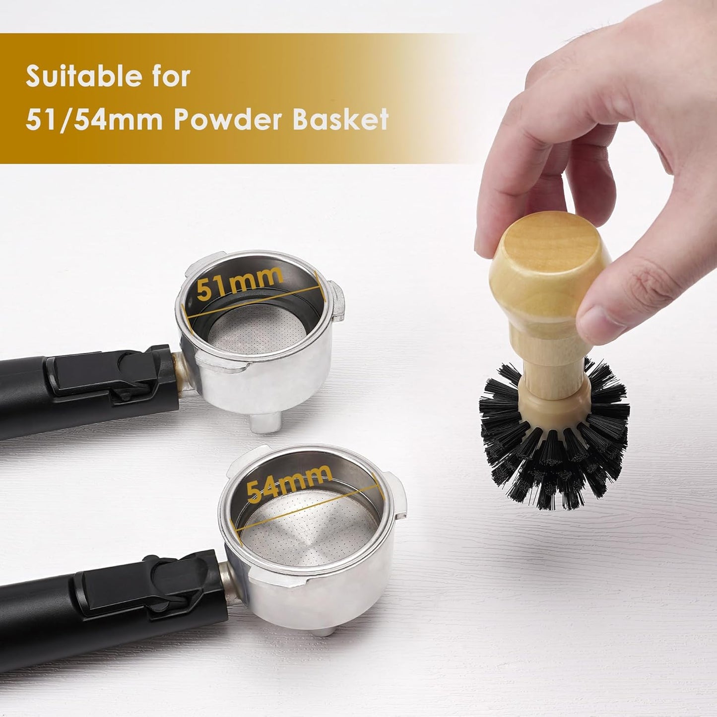 Espresso Machine Portafilter Brush - Nylon Bristle and Wooden Handle Coffee Grounds Remover, Compatible with 51MM and 54MM Portafilters, Professional Cleaning Tools