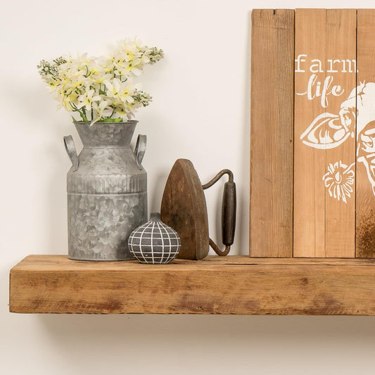 Modern Timber Craft Reclaimed Wood Floating Wall Shelf | Solid Rustic American Barnwood with Floating Shelf Brackets | 2.75" Thickness | 30" L x 5" D, Rustic Original - Unfinished