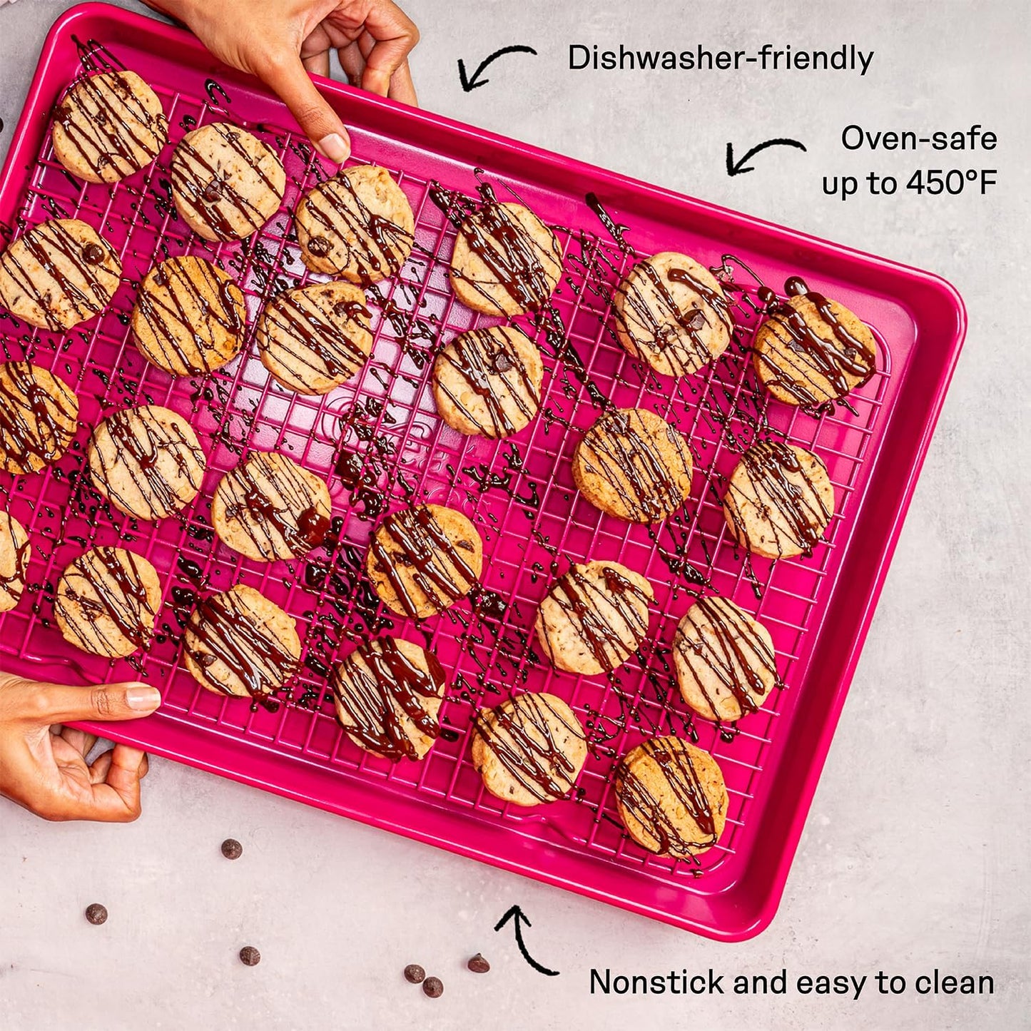 Great Jones Big Chill Wire Cooling Rack (Blueberry) – 16.25" × 11.25" Heavy-Weight Aluminized Steel,Nonstick Baking Rack – Oven Safe 450 °F, Bacon & Cookie Cooling Rack – Fits Half Sheet Pans