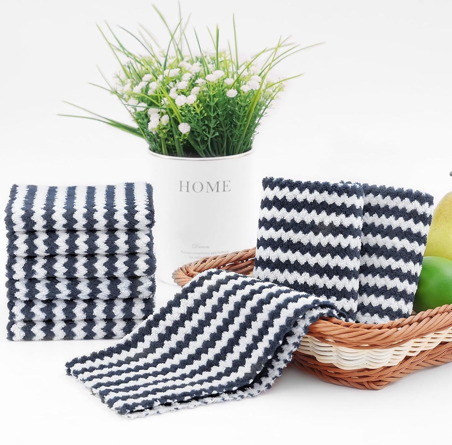 Homaxy 18 Pack Kitchen Dish Cloths, Ultra Soft and Absorbent Dish Towels, Reusable Fast Drying Microfiber Cleaning Cloth, Coral Velvet Wave Design No-lint, 10 x 10 inches, Dark Grey