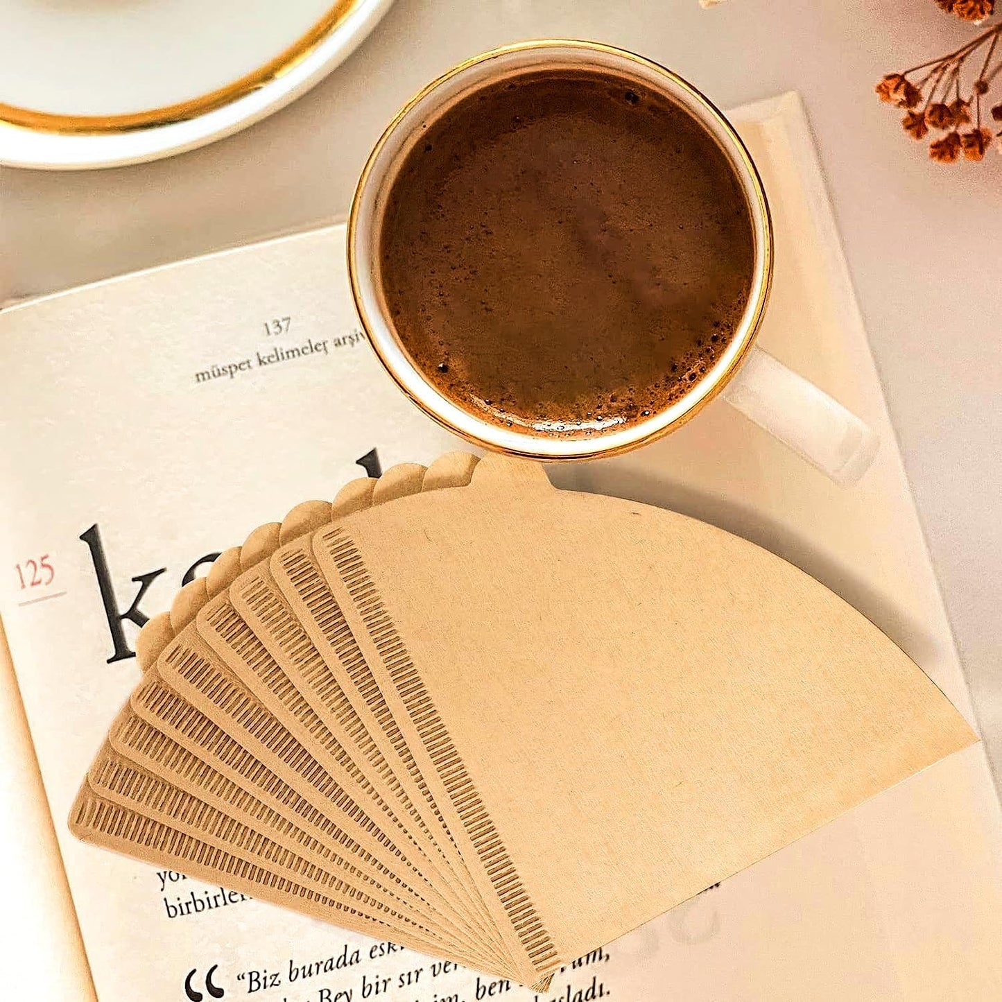 Gute 200Pcs Cone Coffee Filters, 2-4 Cups Unbleached Brown V02 Disposable Coffee Filter Paper, V-Shaped Pour Over Coffee Dripper and Drip Coffee Maker, Size 02