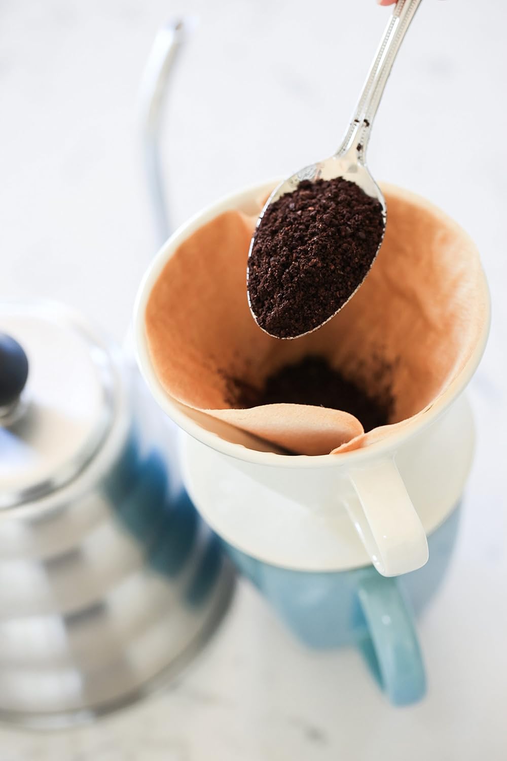 Ceramic Pour Over Coffee Maker with 40 Count Melitta Filters - Elegant Single Serve Coffee Dripper for Rich Brewed Pour Over Coffee