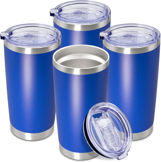 20 oz Tumbler Coffee Tavel Tumblers Bulk with Lid Stainless Steel Double Wall Vacuum Insulated Mug Powder Coated Cups fit Car Cupholder for Hot and Cold - Dark Blue, 4Pack