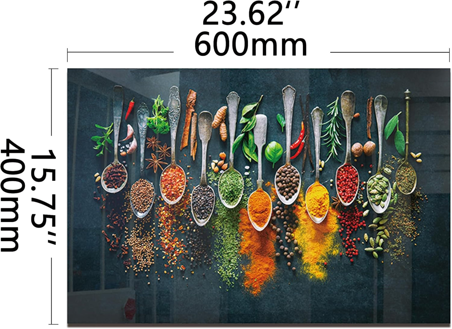 DAIFURONGE Spice Tempered Glass Backsplash For Kitchen Behind Stove,Stove Backsplash Top Cover,Easy to Clean Glass Splashback, Sink Cover Splash Guard,Home Kitchen Wall Decor (23.62"x15.75"(60x40cm))