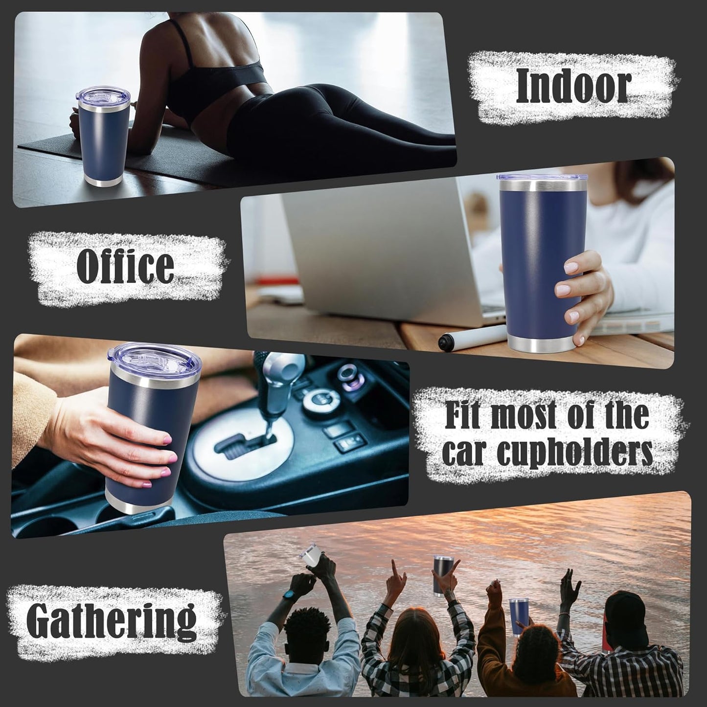 20 oz Tumbler Coffee Tavel Tumblers Bulk with Lid Stainless Steel Double Wall Vacuum Insulated Mug Powder Coated Cups fit Car Cupholder for Hot and Cold - Navy, 1Pack