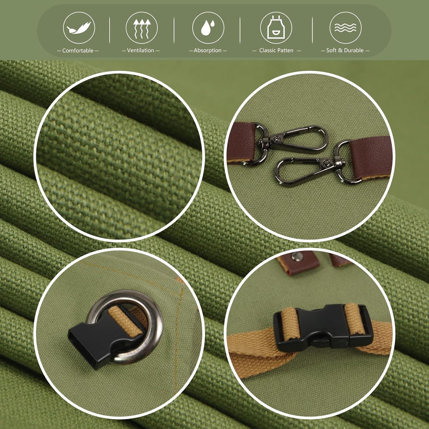 Kitchen Apron, Work Apron, Canvas, Multiple Pockets, Gardening, Painting, BBQ, Artist, Carpenter, Sizes M to XXL, Olive