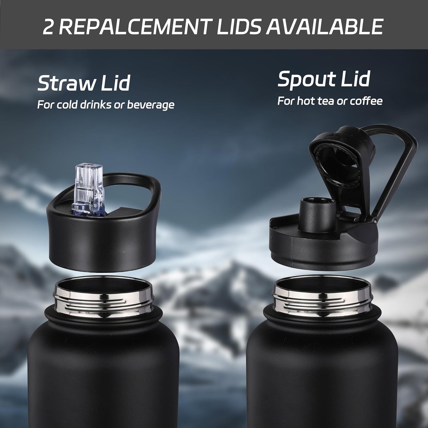 HASLE OUTFITTERS 40oz Stainless Steel Water Bottle, Vacuum Insulated Double Walled Leak Proof Sports Water Bottle with 2 Lids (Straw and Spout Lid) Thermo Mug Keep Cold and Hot(Navy,1）