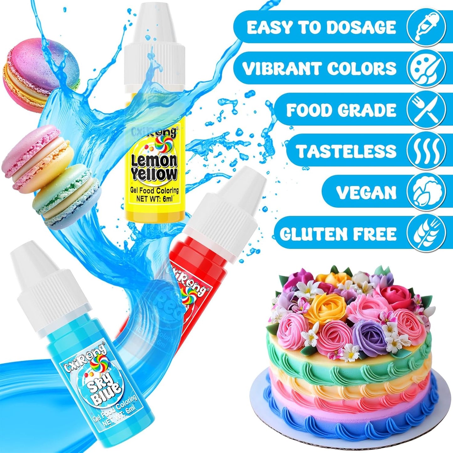 Gel Food Coloring - 10 Colors Concentrated Food Dye, Cake Decorating Supplies Tasteless Food Coloring Gel for Baking, Fondant, Cookie, Cake, Icing, Macaron, Easter Egg - 0.25 Fl. Oz