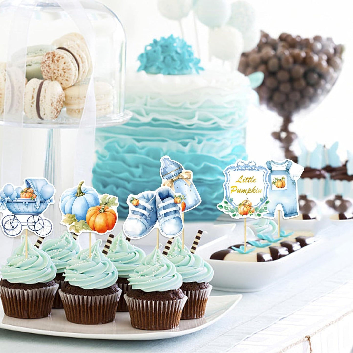 36Pcs Little Pumpkin Cupcake Toppers Blue Pumpkin Cupcake Picks Little Pumpkin Baby Shower Cake Decorations Thanksgiving Party Cake Decorations Kids Birthday Party Supplies