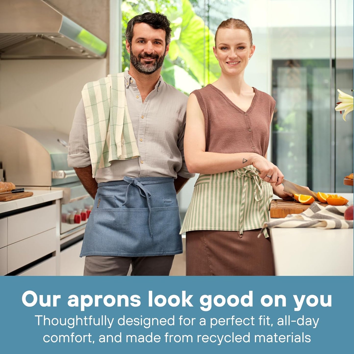 MEEMA Waist Apron with 3 Pockets | Waitress Apron | Waitress Apron with Pockets | Half Aprons With Pockets | Server Aprons Women